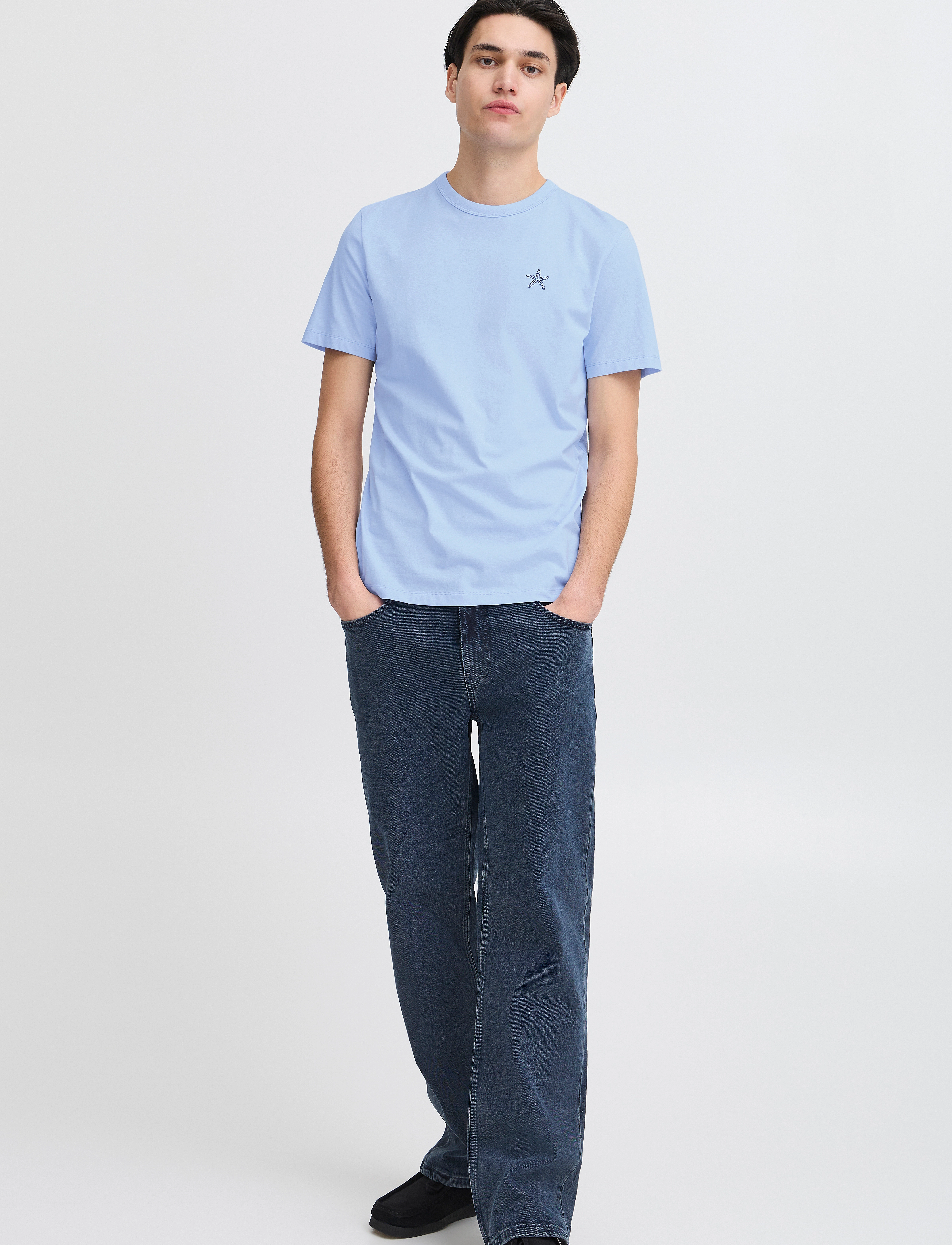 Casual Friday - CFEMMET tee with embroidery - t-shirts à manches courtes - chambray blue - 0