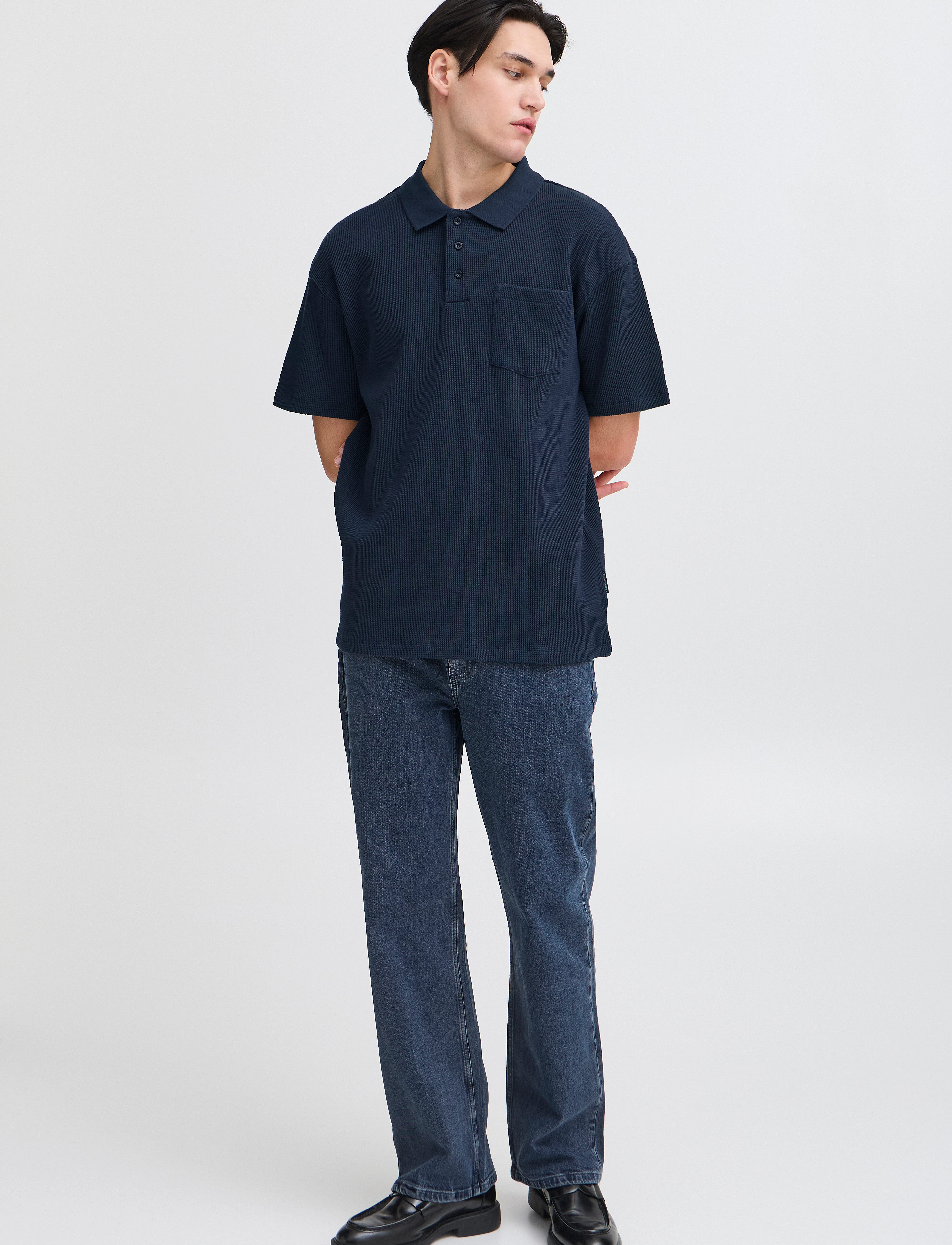 Casual Friday Cfcameron 0210 Waffle Polo, S, Black, Poloer > Kortærmede, Herre