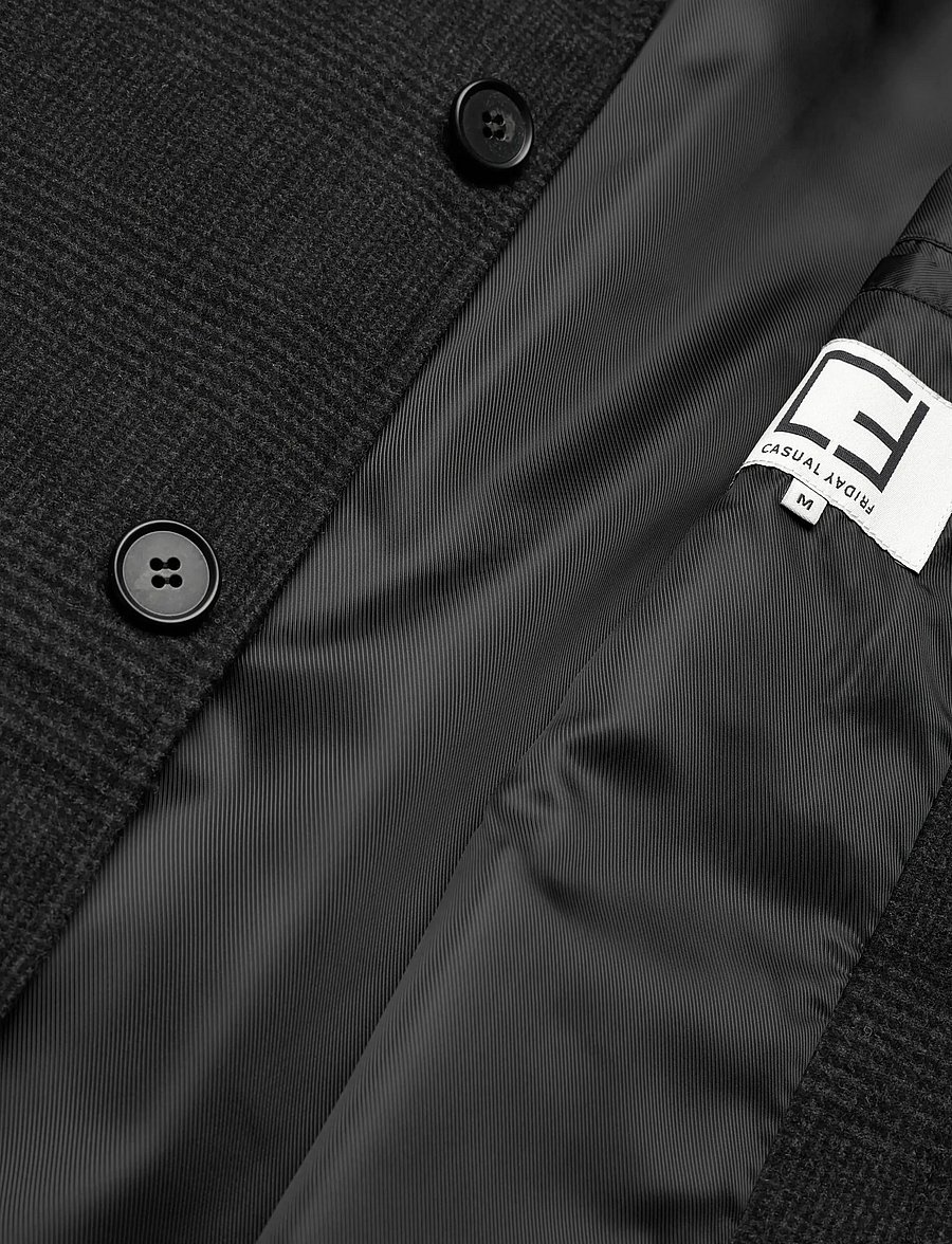 Casual Friday - CFMATS relaxed checked coat - wollmäntel - dark grey melange - 4