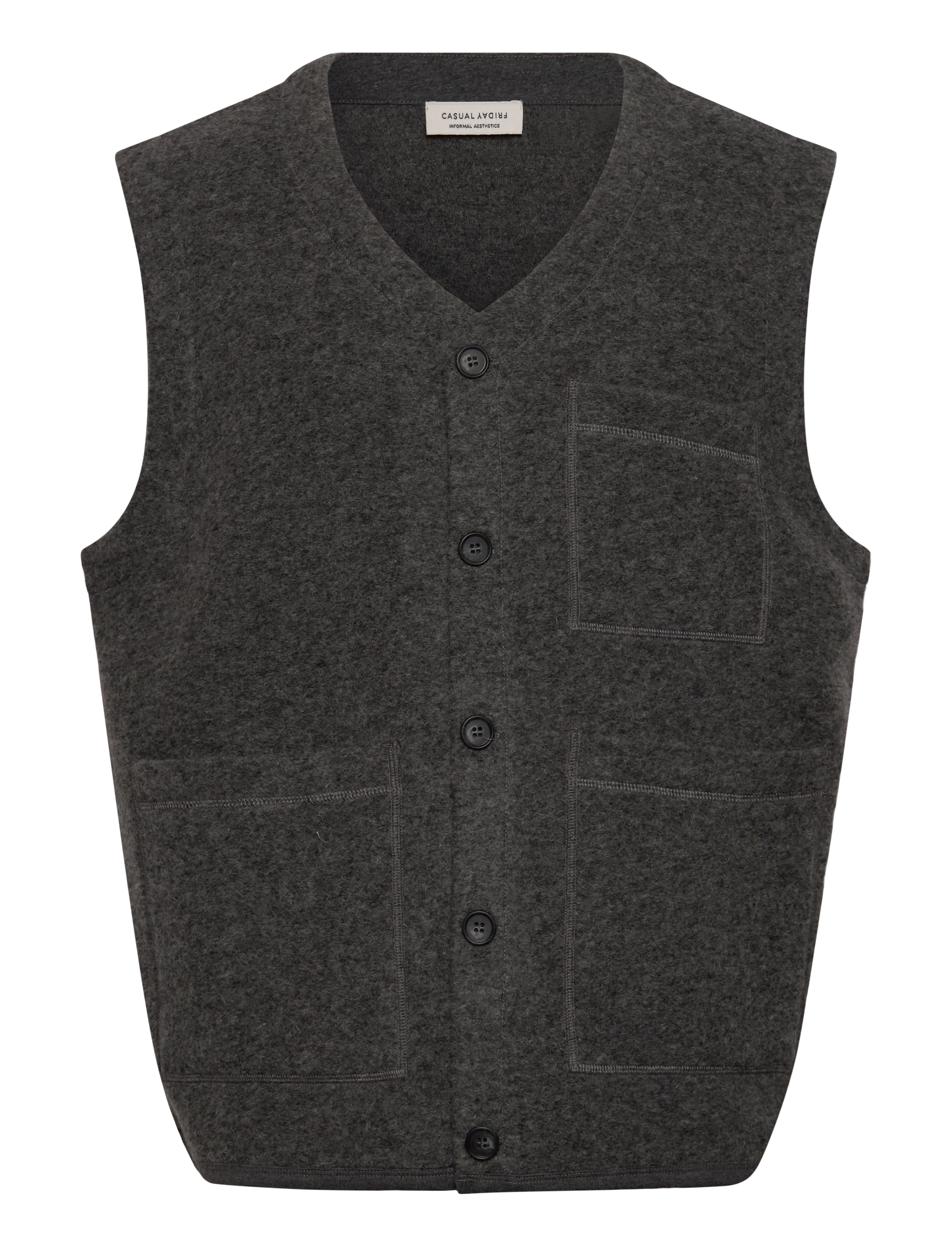 Casual Friday CFRAF 0218 wool fleece gillet - Strik - MID GREY MELANGE / grey