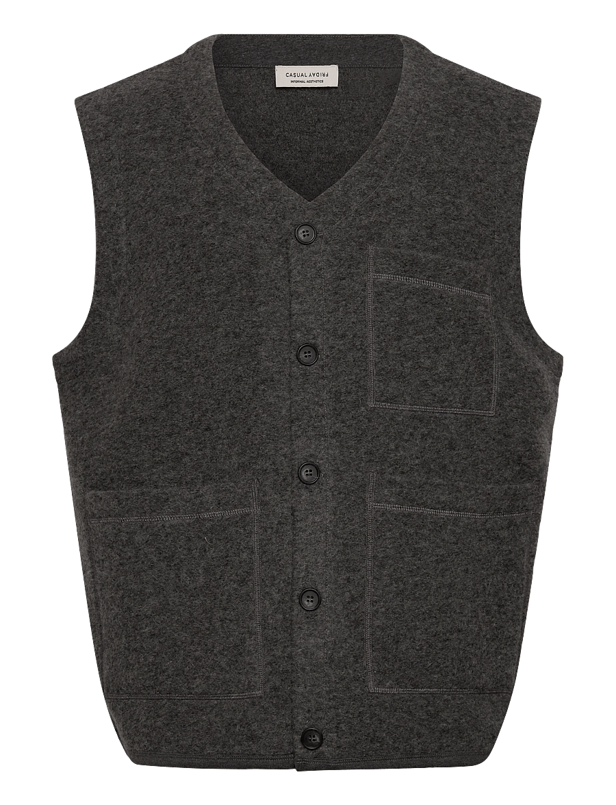 Casual Friday - CFRAF 0218 wool fleece gillet - gebreide vesten - mid grey melange - 0