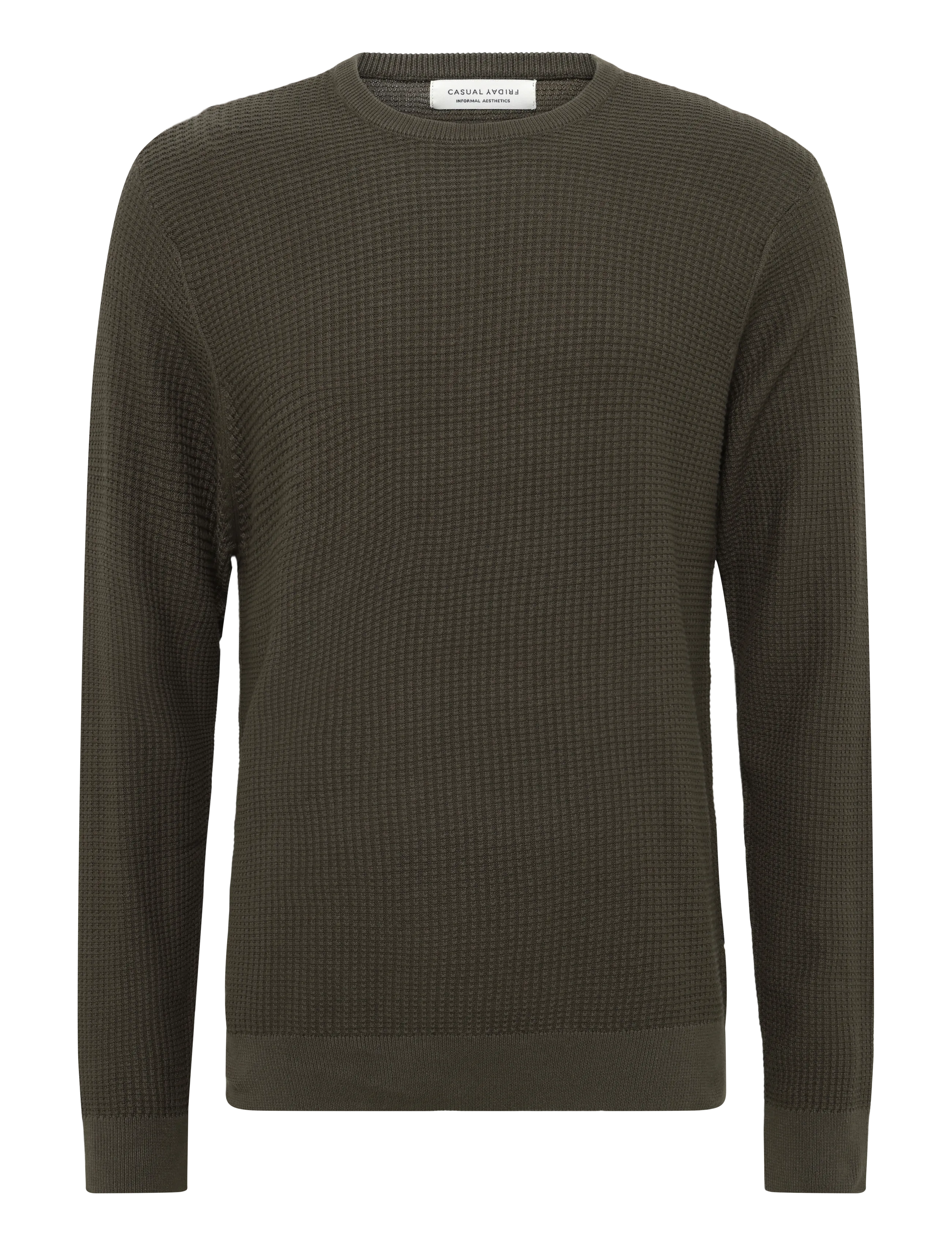 Casual Friday CFBENSON 0225 structured crew neck - Casualwear - BLACK OLIVE / khaki/green