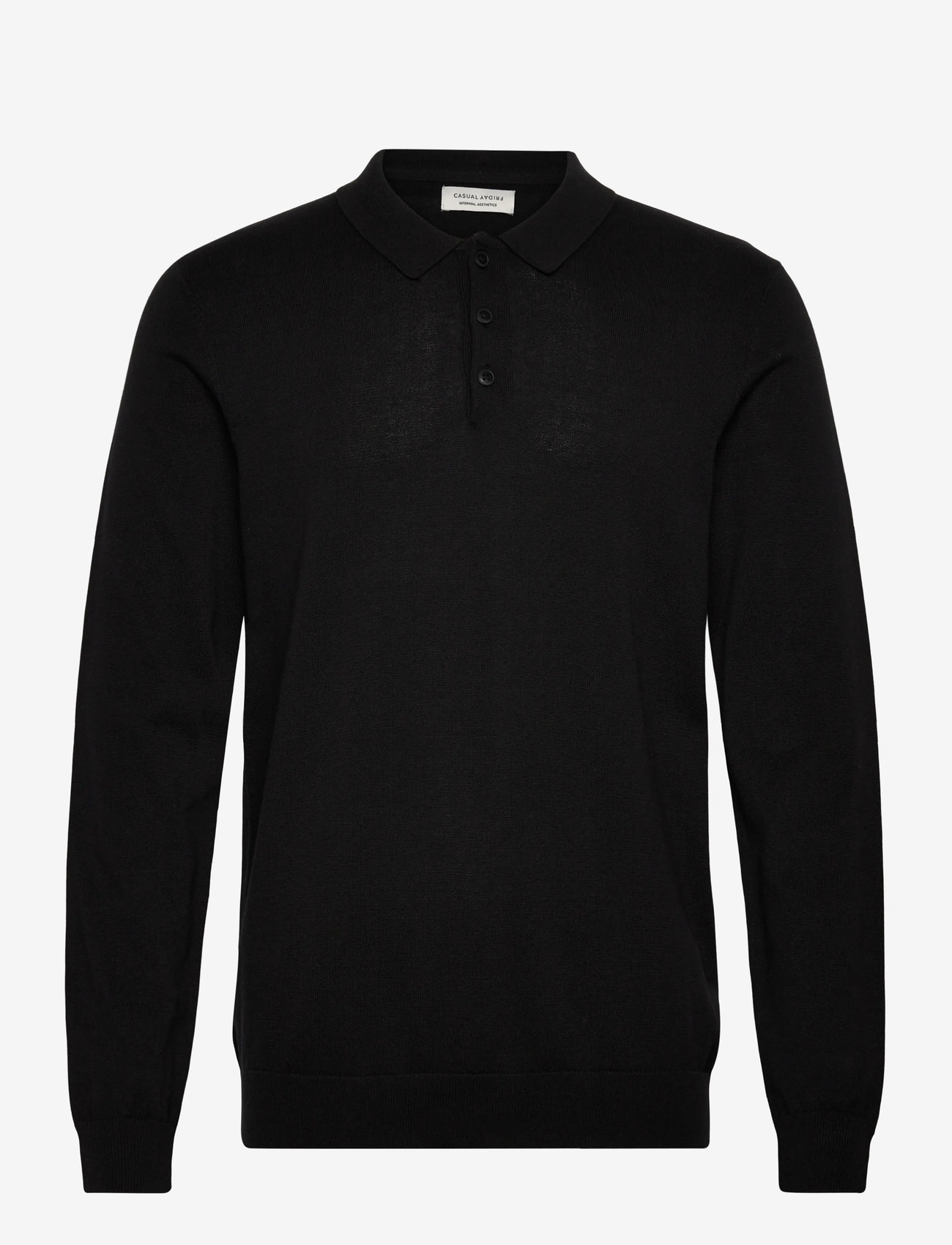 Casual Friday - CFOSVALD fine knitted polo knit - polostrik - black beauty - 0