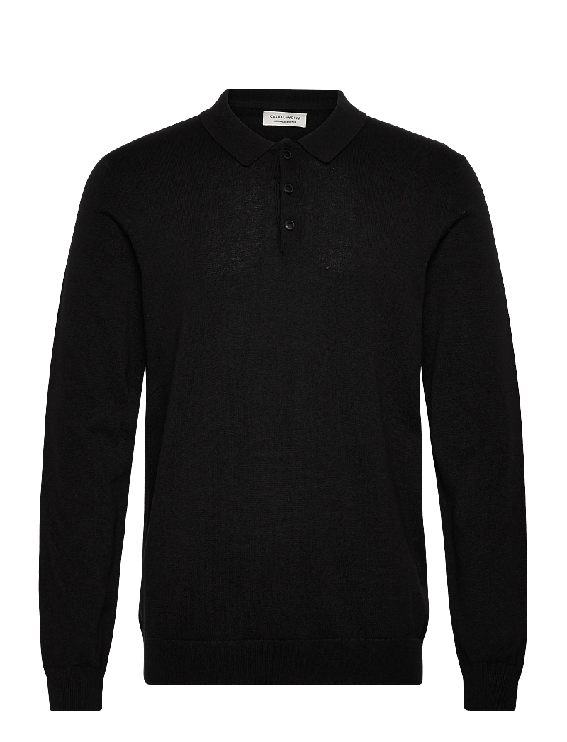 Casual Friday - CFOSVALD fine knitted polo knit - polostrik - black beauty - 0