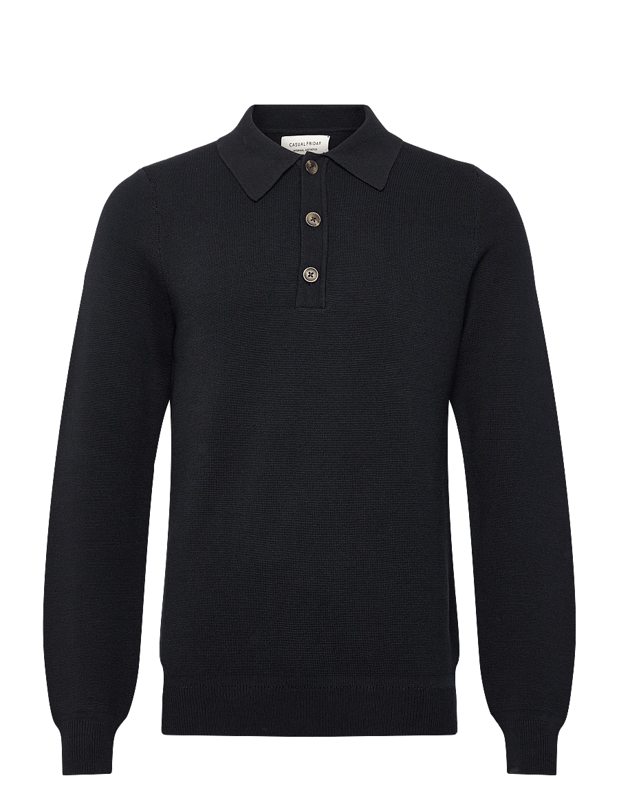 Casual Friday - CFABEL 0231 MILANO POLO KNIT - langärmelige gestrickte polohemden - dark navy - 0