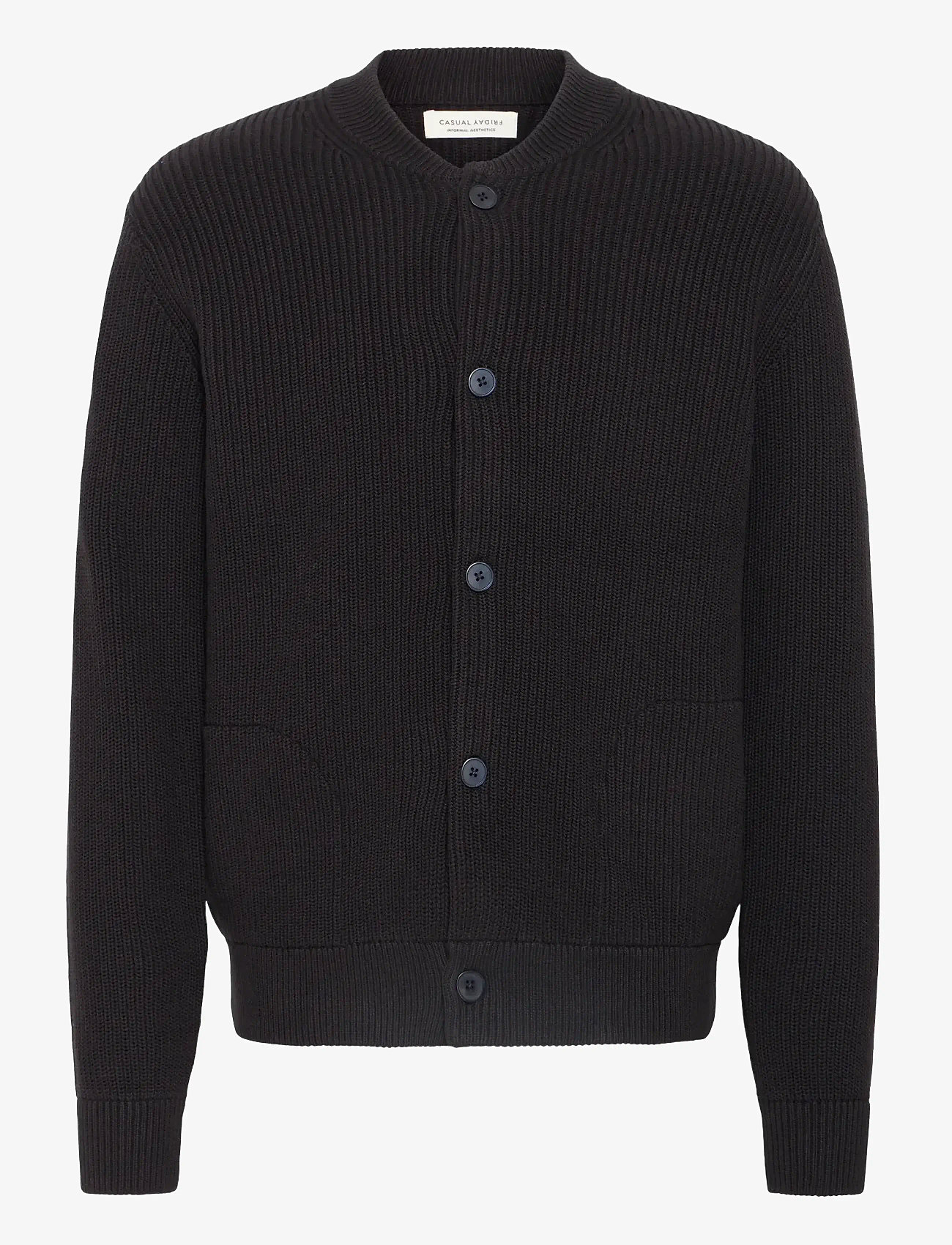 Casual Friday - CFRODHE BASEBALL KNIT CARDIGAN - koftor - black beauty - 1