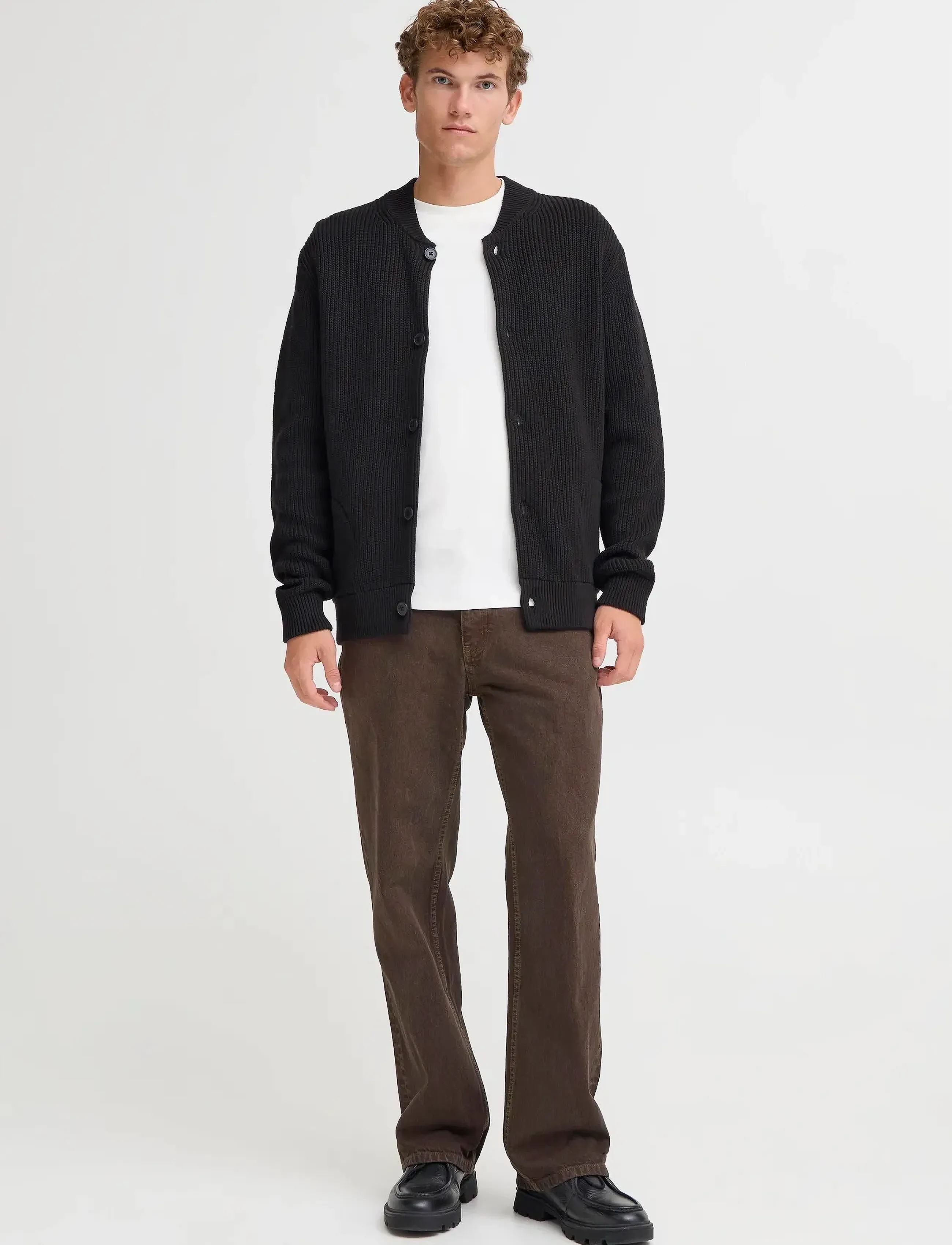 Casual Friday Cfrodhe Baseball Knit Cardigan, S, Black, Strik > Cardigans, Herre
