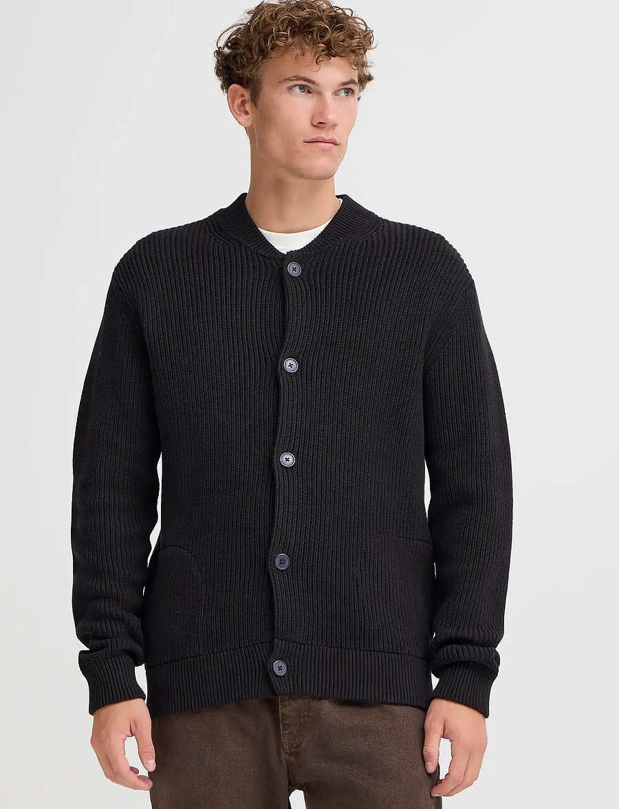 Casual Friday - CFRODHE BASEBALL KNIT CARDIGAN - gilets - black beauty - 3