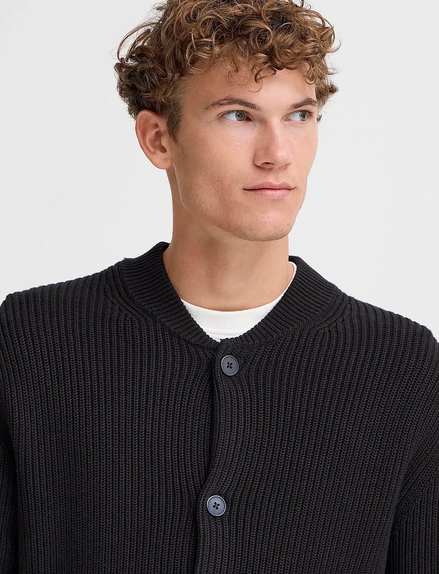 Casual Friday - CFRODHE BASEBALL KNIT CARDIGAN - gilets - black beauty - 5
