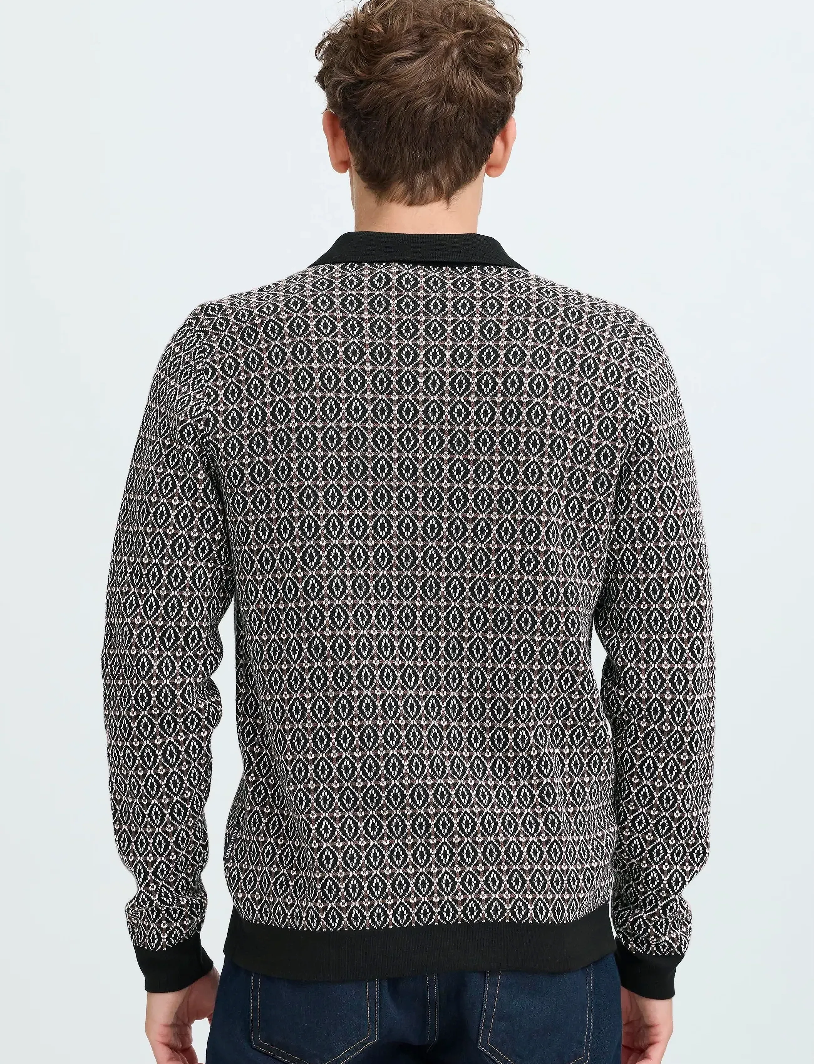 Casual Friday - CFWIK JAQUARD KNIT - pikkade varrukatega polod - black beauty - 5