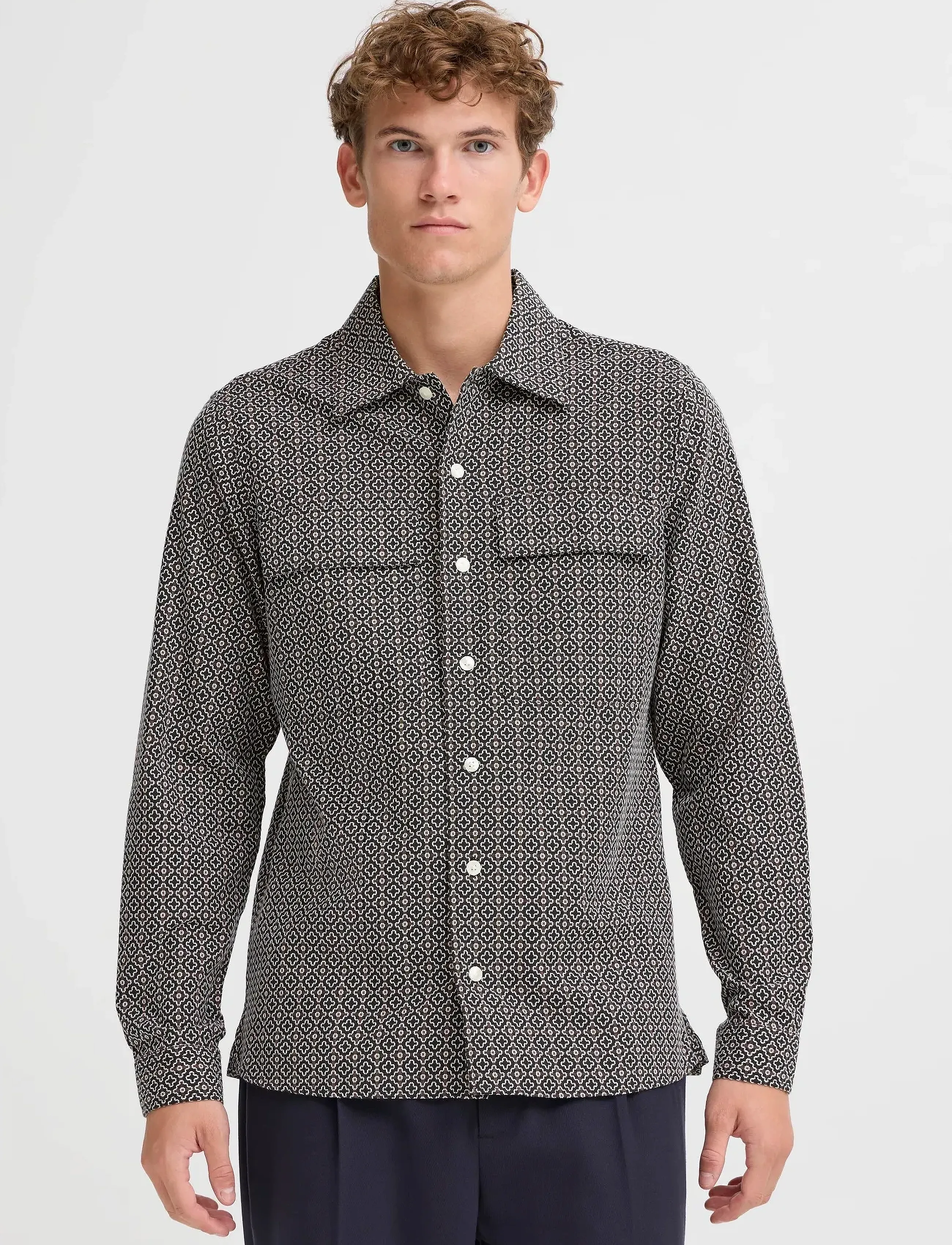 Casual Friday - CFBORGH JAQUARD SHIRT - mustriga särgid - black beauty - 3