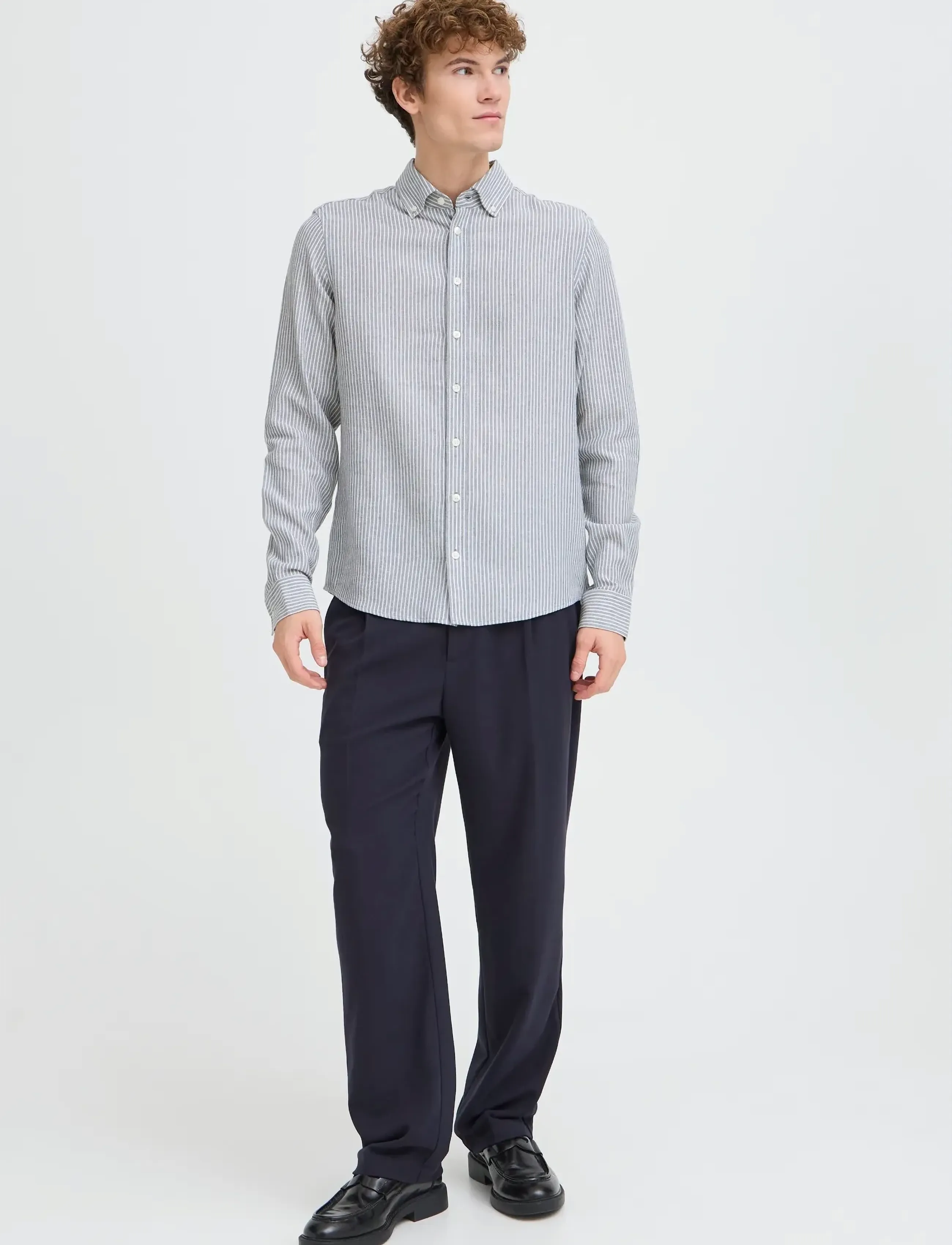 Casual Friday Cfhanes Linen Mix Ls Shirt, Mænd, Stribet Langærmet Linnedskjorte, Blå, Str: M
