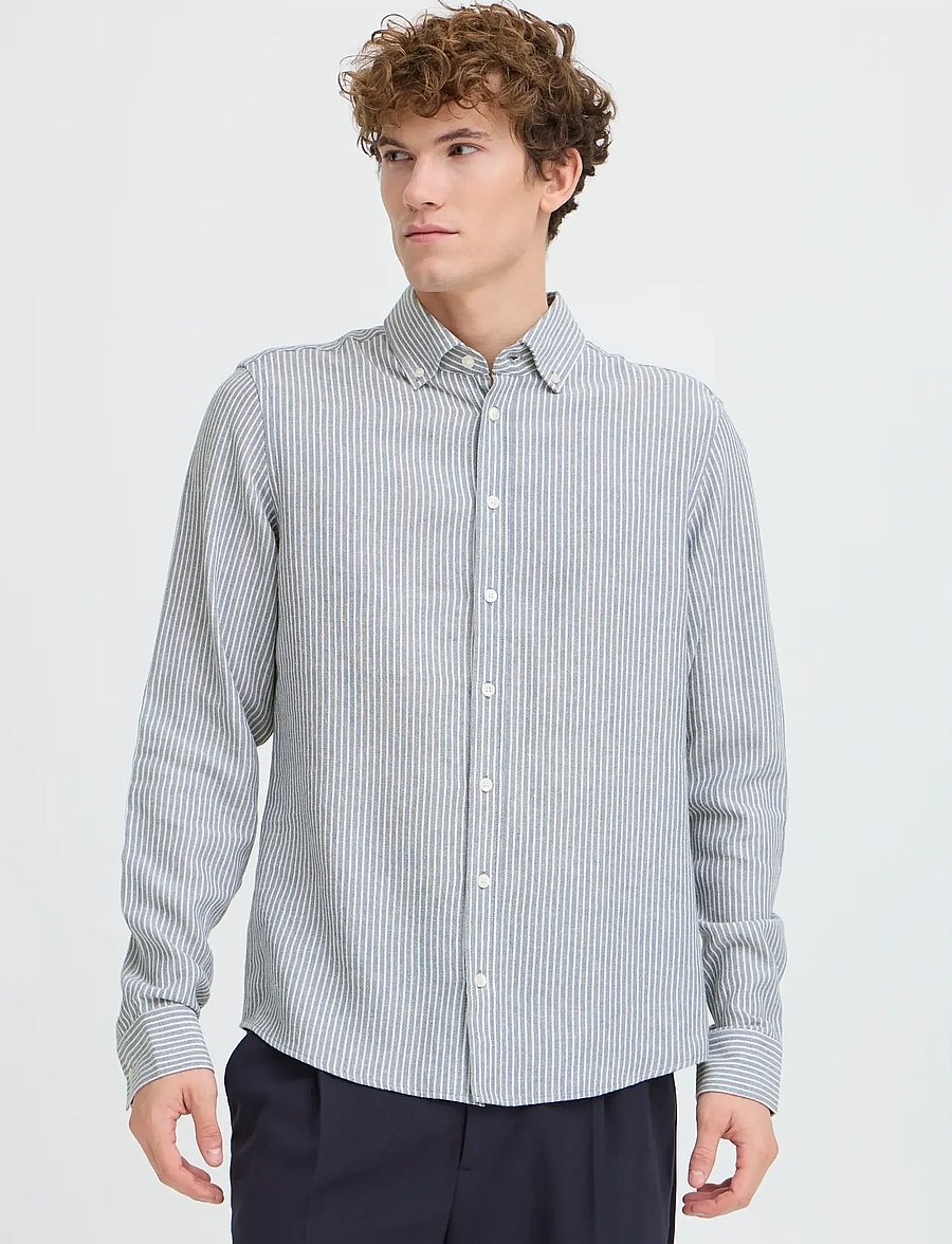 Casual Friday - CFHANES LINEN MIX LS SHIRT - stribede skjorter - bering sea melange - 3
