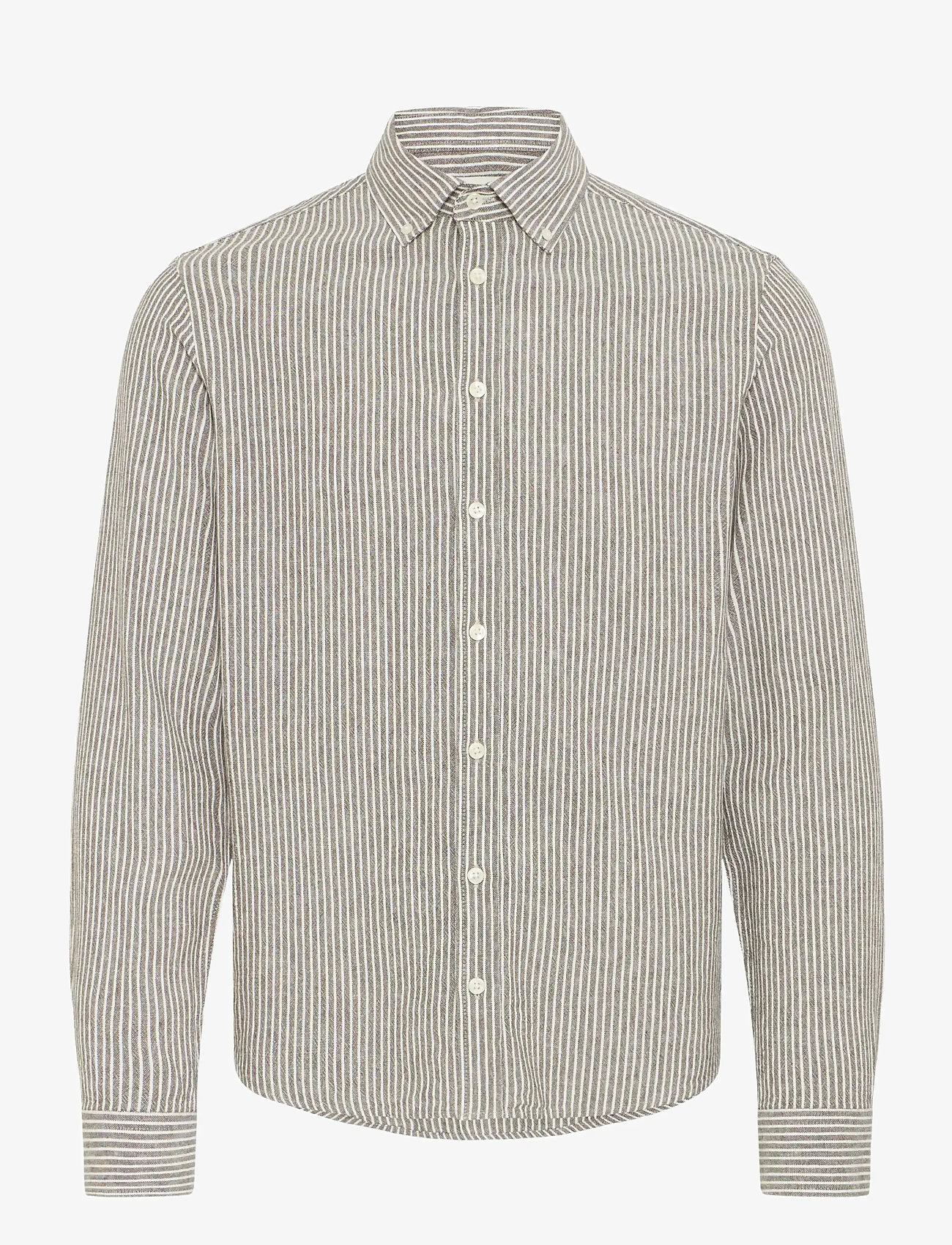 Casual Friday - CFHANES LINEN MIX LS SHIRT - gestreifte hemden - major brown melange - 1