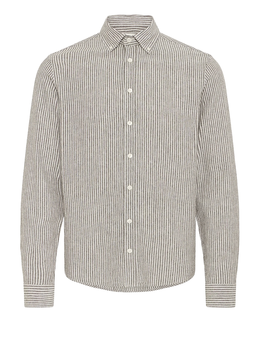Casual Friday - CFHANES LINEN MIX LS SHIRT - triibulised särgid - major brown melange - 1