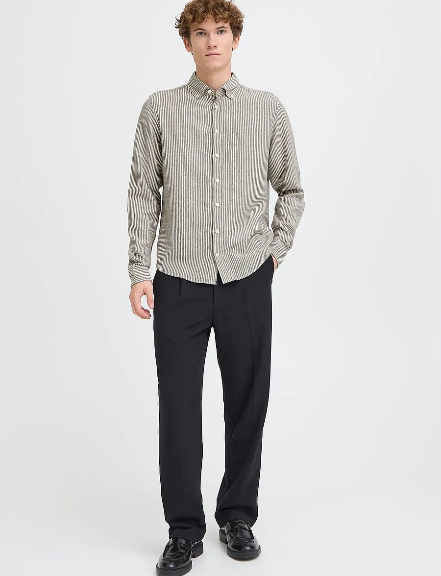 Casual Friday - CFHANES LINEN MIX LS SHIRT - triibulised särgid - major brown melange - 0