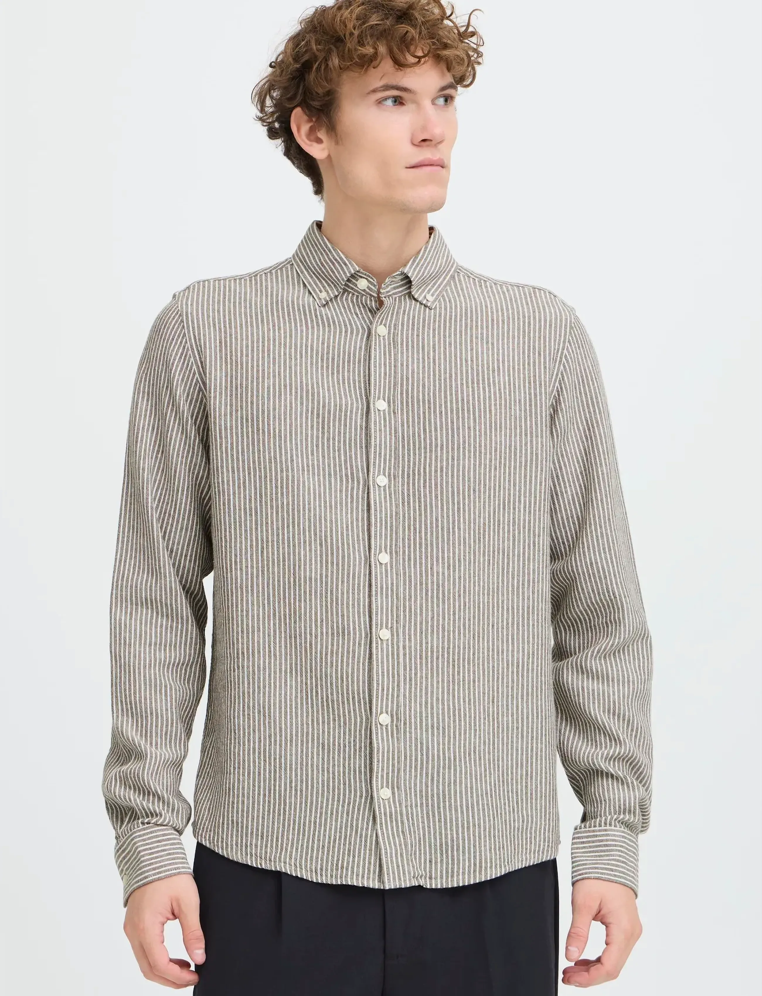 Casual Friday - CFHANES LINEN MIX LS SHIRT - triibulised särgid - major brown melange - 3