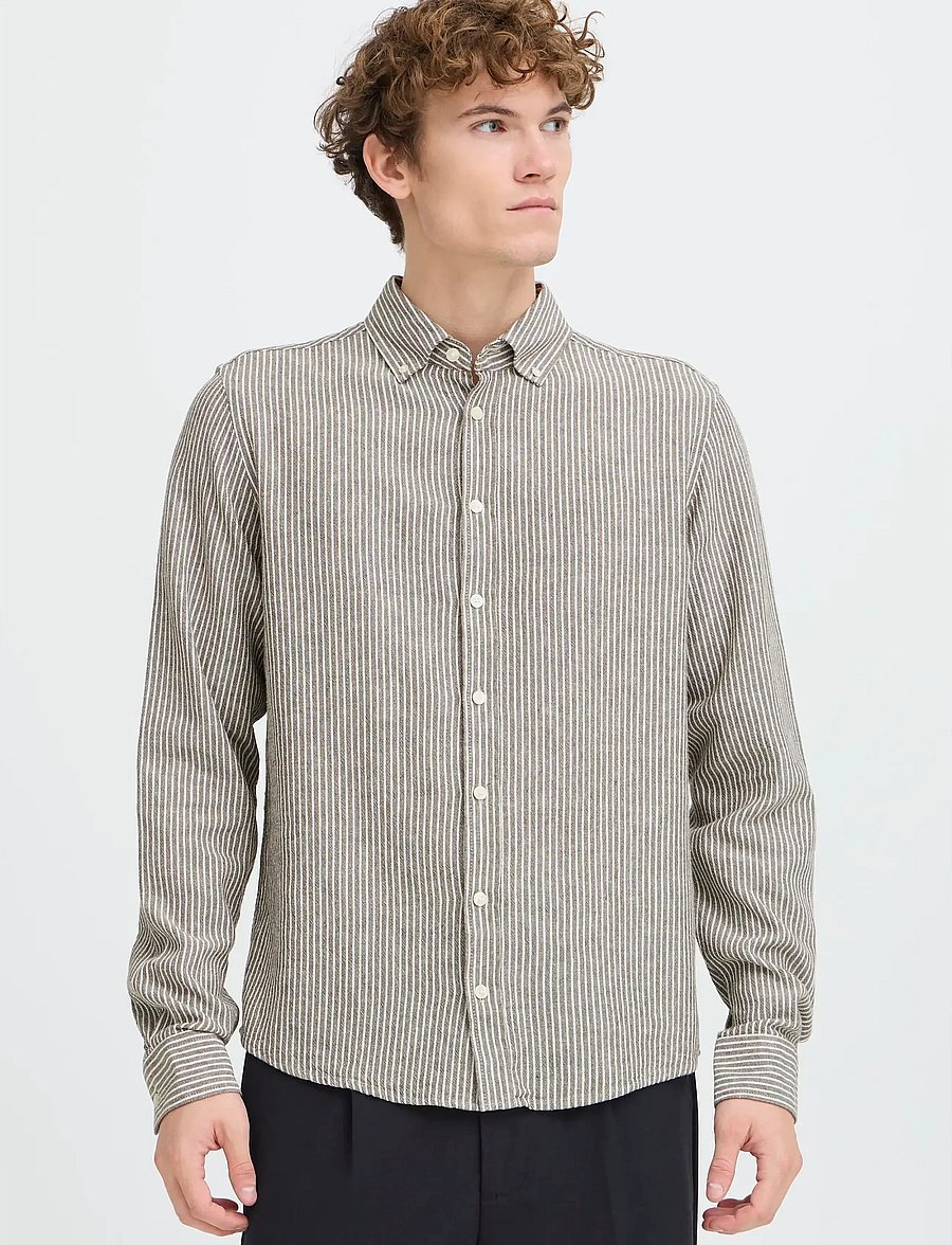 Casual Friday - CFHANES LINEN MIX LS SHIRT - triibulised särgid - major brown melange - 3