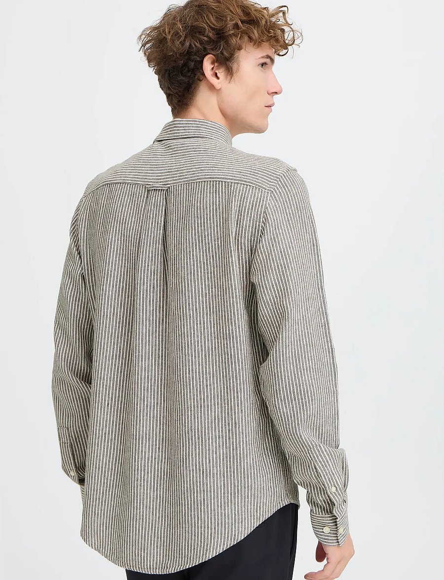 Casual Friday - CFHANES LINEN MIX LS SHIRT - triibulised särgid - major brown melange - 4