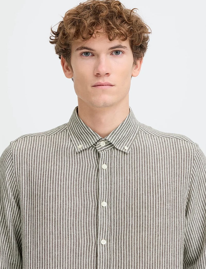 Casual Friday - CFHANES LINEN MIX LS SHIRT - gestreifte hemden - major brown melange - 5