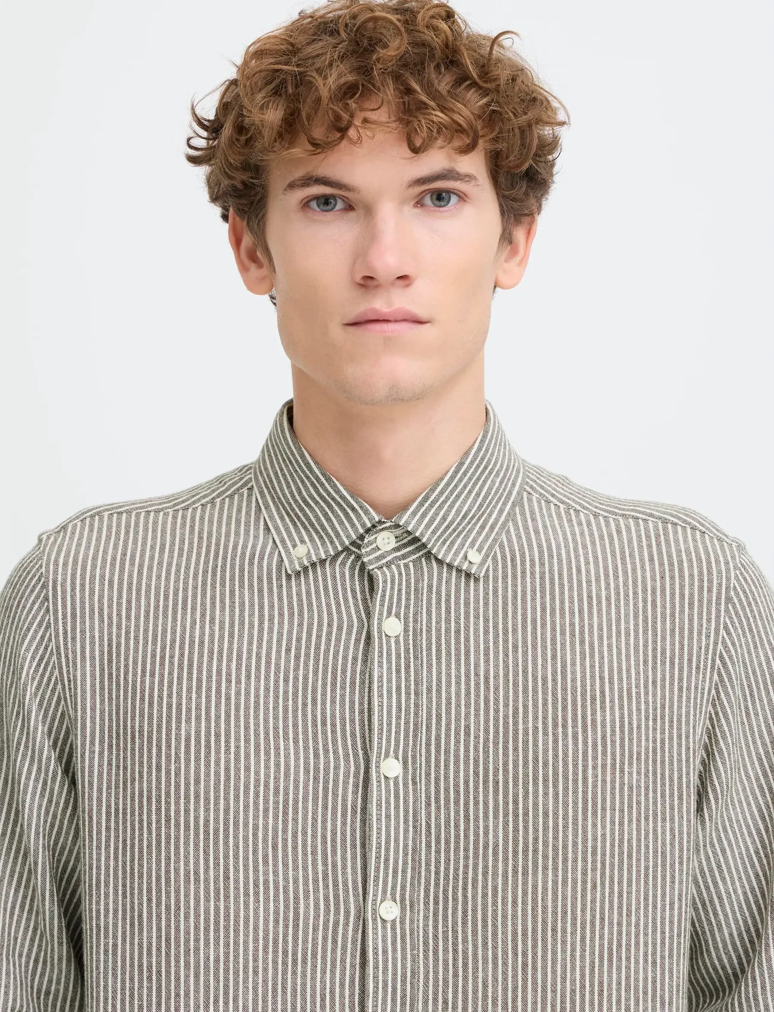 Casual Friday - CFHANES LINEN MIX LS SHIRT - triibulised särgid - major brown melange - 5