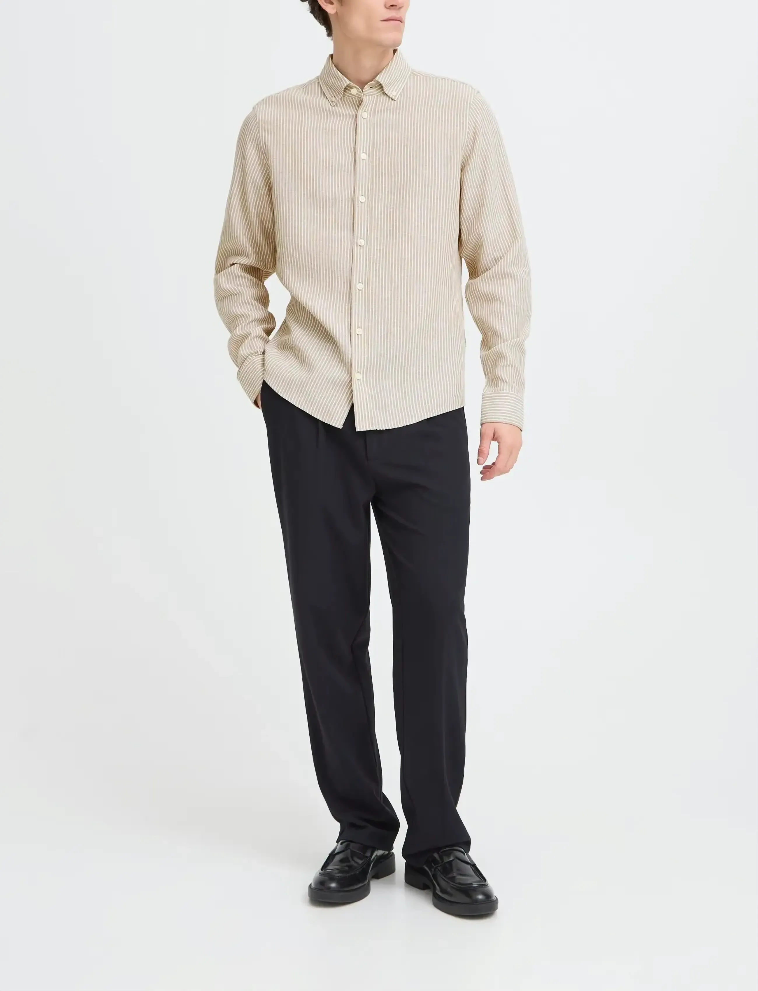 Casual Friday - CFHANES LINEN MIX LS SHIRT - stribede skjorter - silver sage - 3