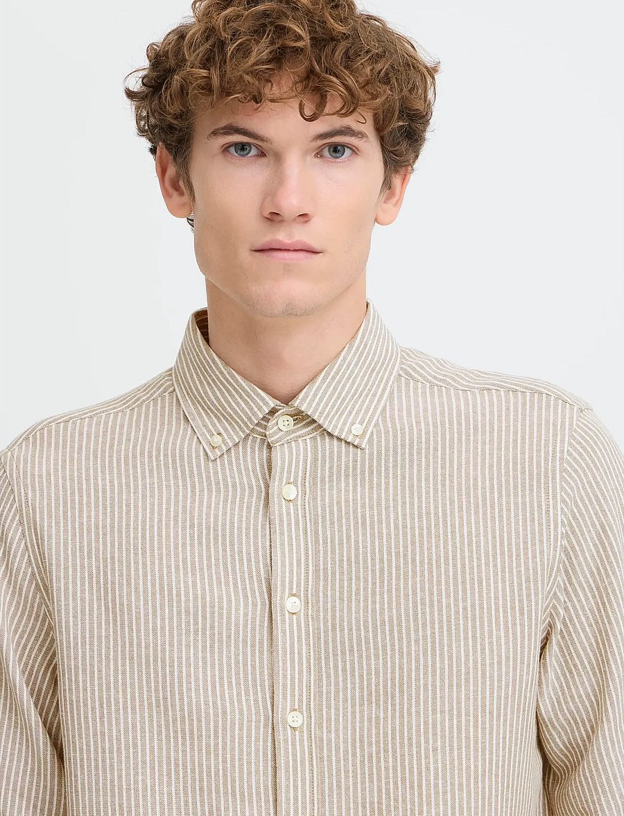 Casual Friday - CFHANES LINEN MIX LS SHIRT - stribede skjorter - silver sage - 5