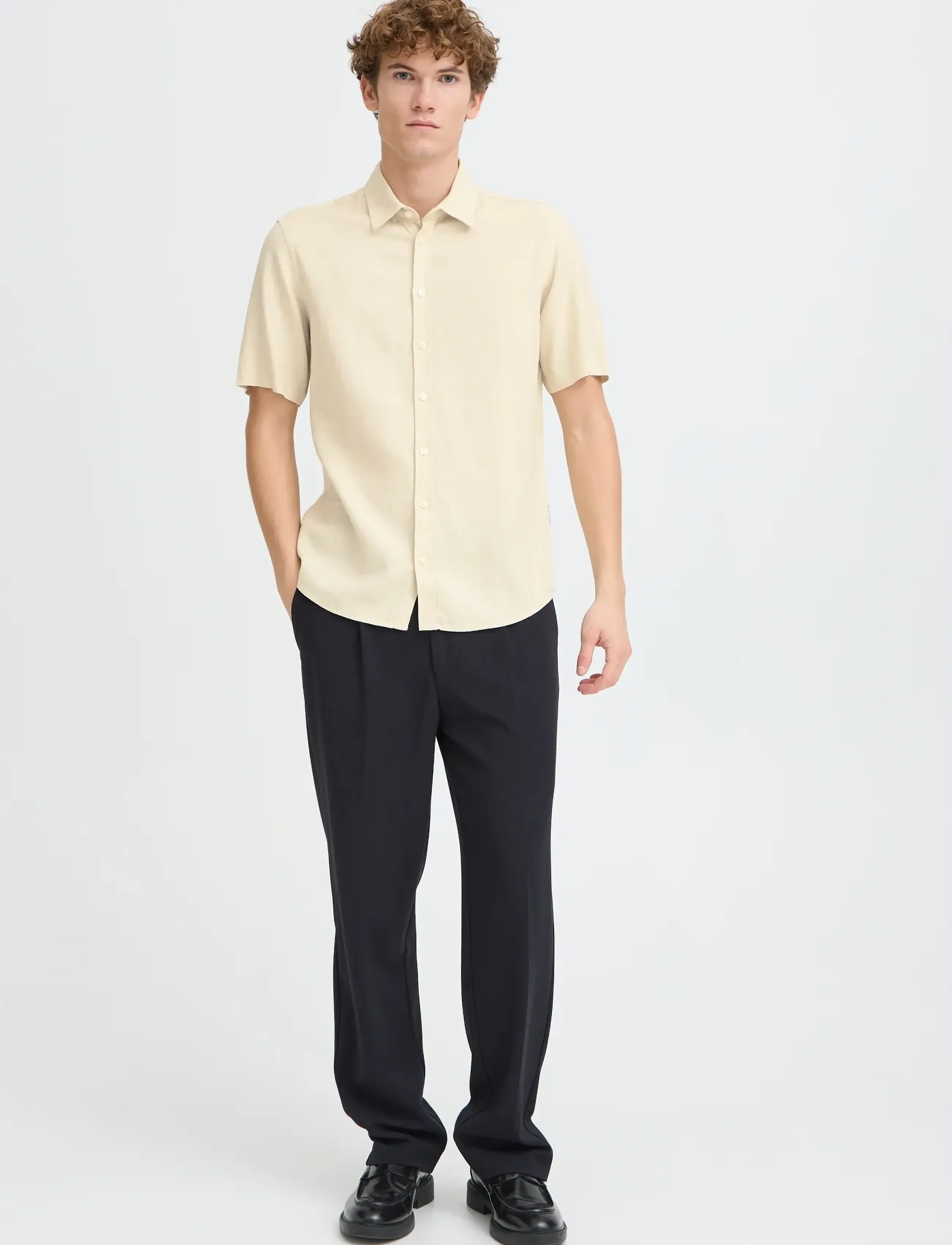 Casual Friday Cfhanes Ss Linen Mix Shirt, M, Yellow, Skjorter > Kortærmede Shirts, Herre