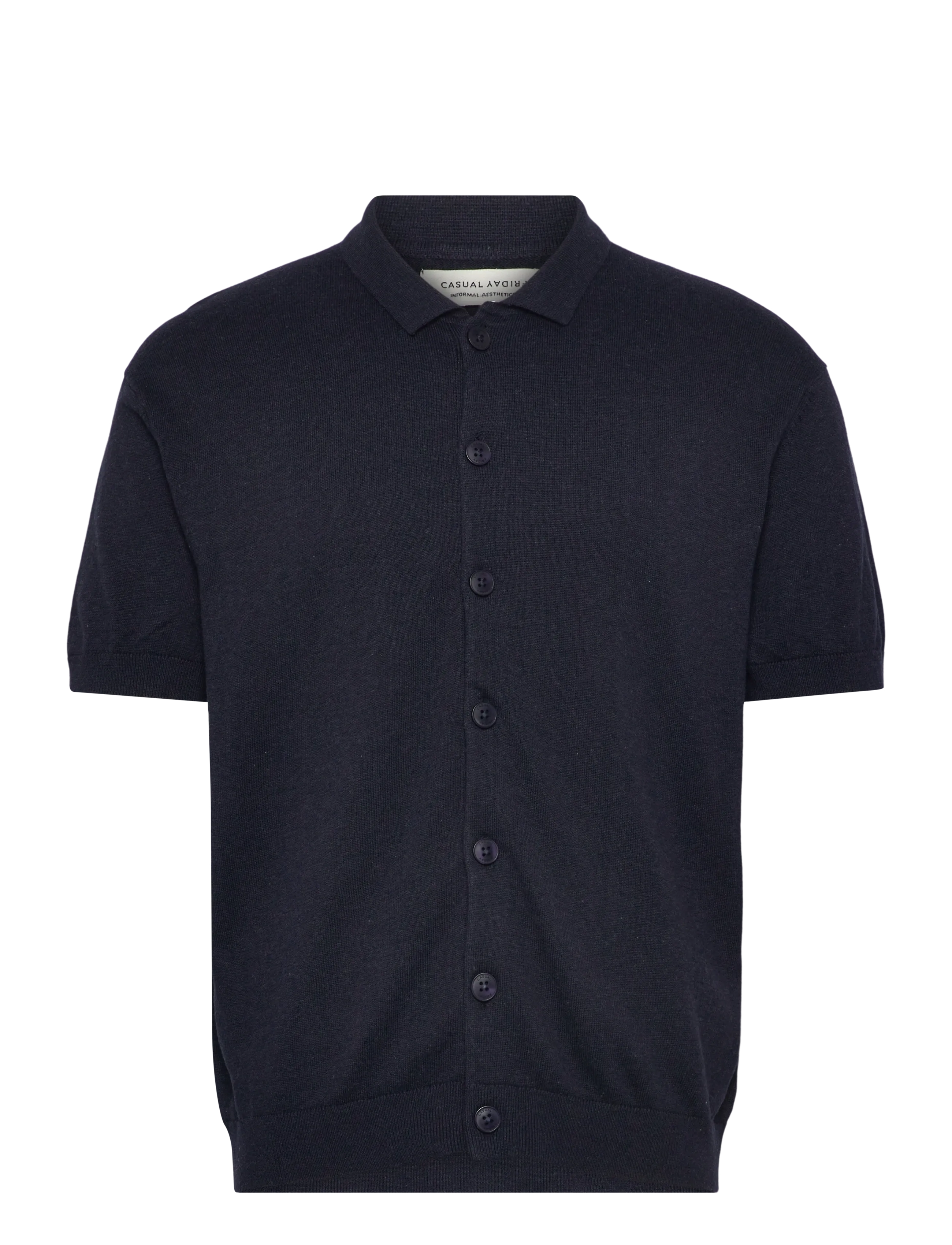Casual Friday CFBELLS SS CARDIGAN KNIT - Kurzärmelige gestrickte Polohemden - DARK NAVY / navy