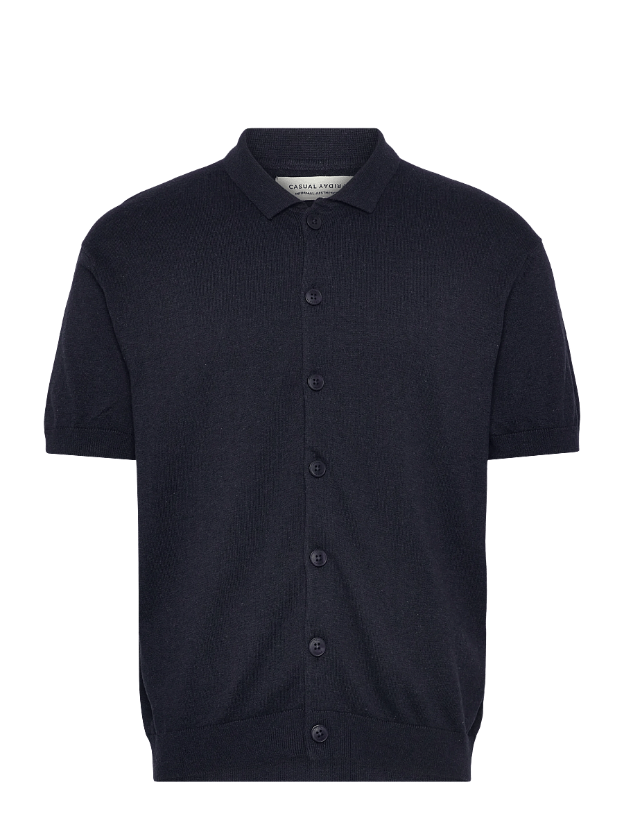 Casual Friday - CFBELLS SS CARDIGAN KNIT - kootud polosärgid - dark navy - 0