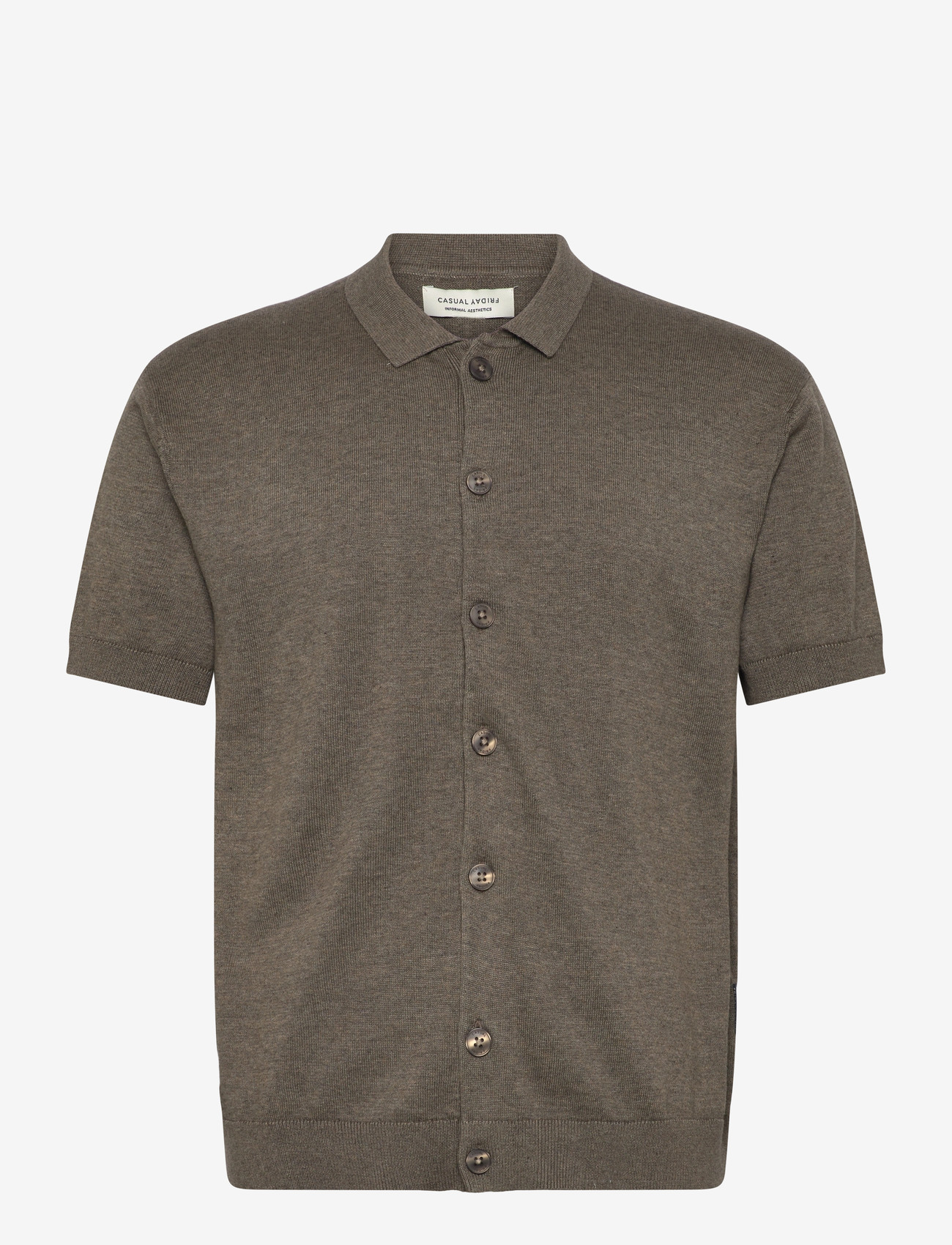 Casual Friday - CFBELLS SS CARDIGAN KNIT - kootud polosärgid - major brown melange - 0