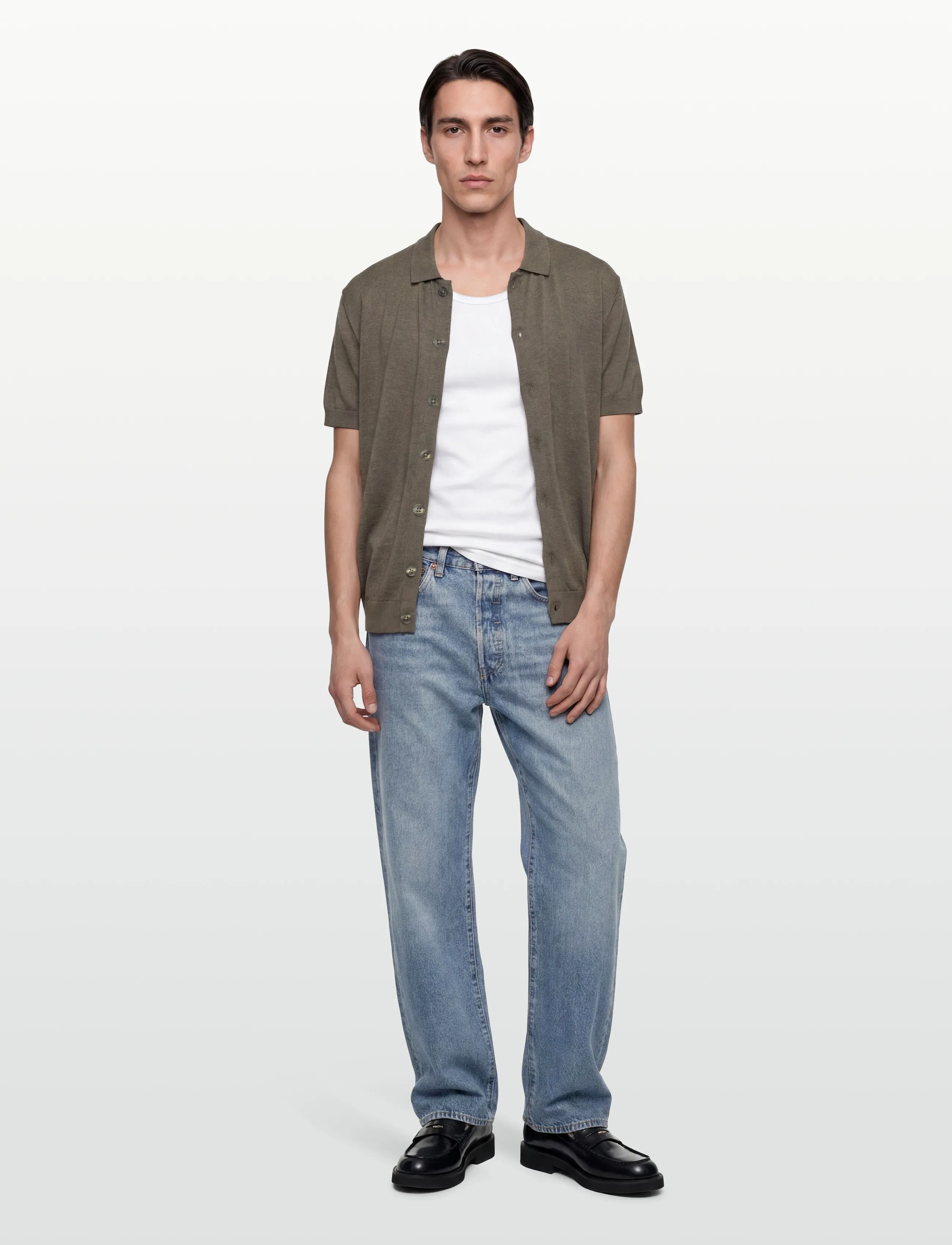 Casual Friday CFBELLS SS CARDIGAN KNIT - Kurzärmelige gestrickte Polohemden - MAJOR BROWN MELANGE / brown