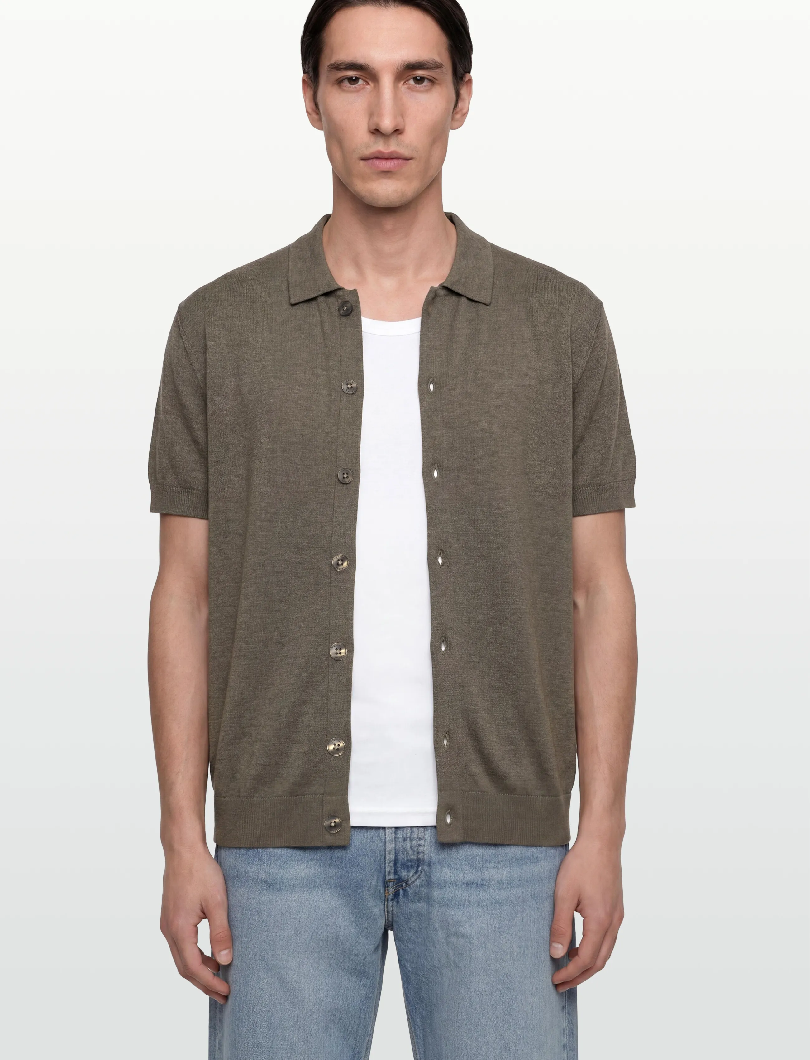 Casual Friday - CFBELLS SS CARDIGAN KNIT - stickade pikéer - major brown melange - 3