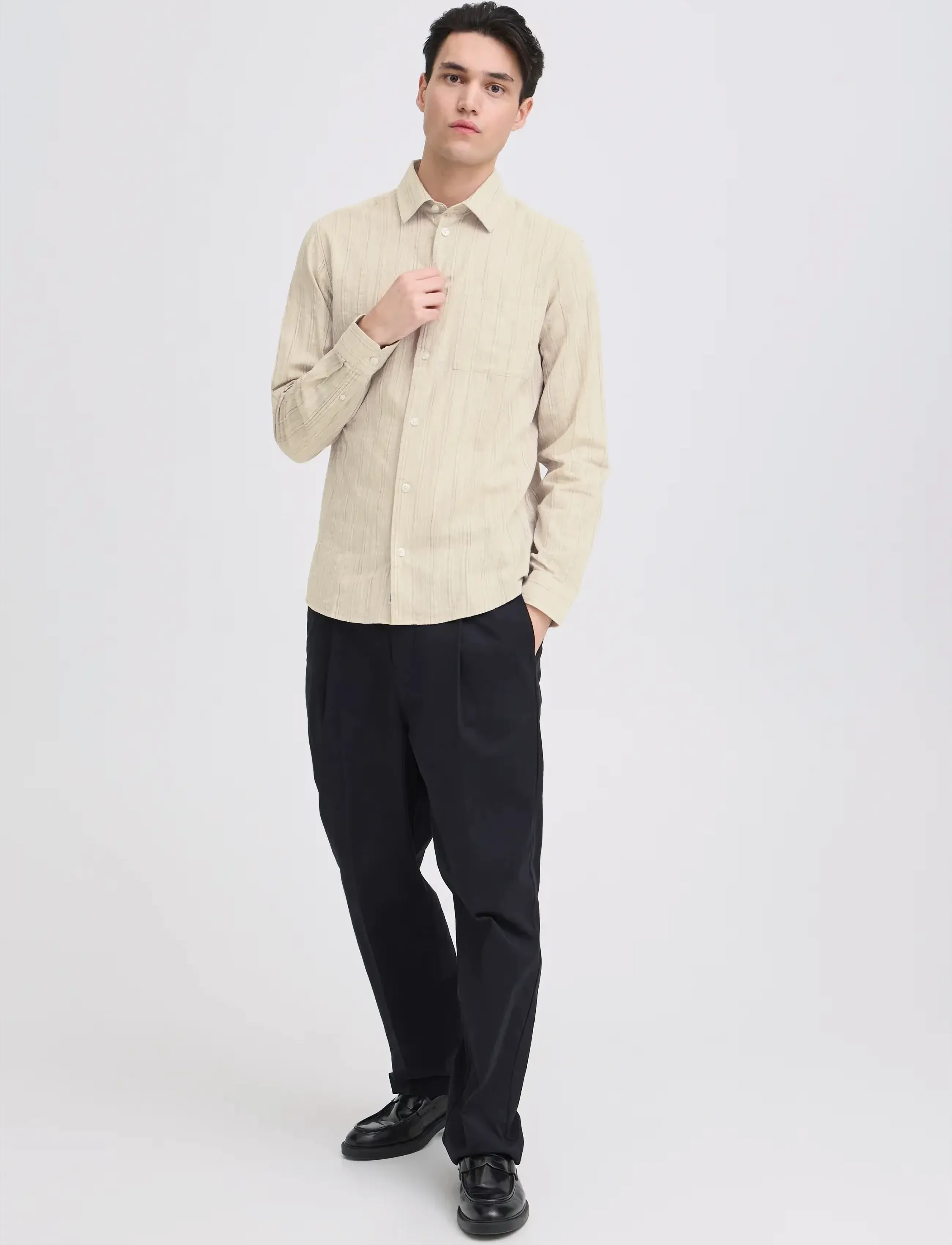Casual Friday Cfhedman Dobby Striped Shirt, S, Cream, Shirts > Striped Shirts, Herre
