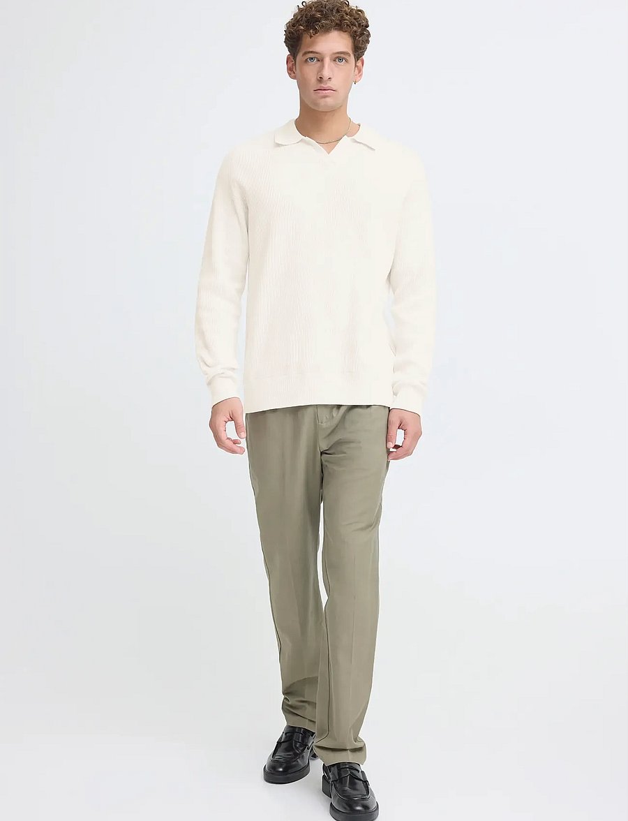 Casual Friday - CFNORDIN LS RIBBED POLO KNIT - långärmade stickade pikétröjor - jet stream - 0