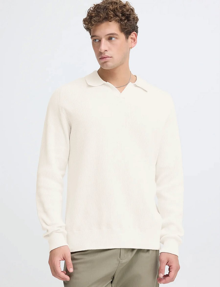 Casual Friday - CFNORDIN LS RIBBED POLO KNIT - långärmade stickade pikétröjor - jet stream - 3