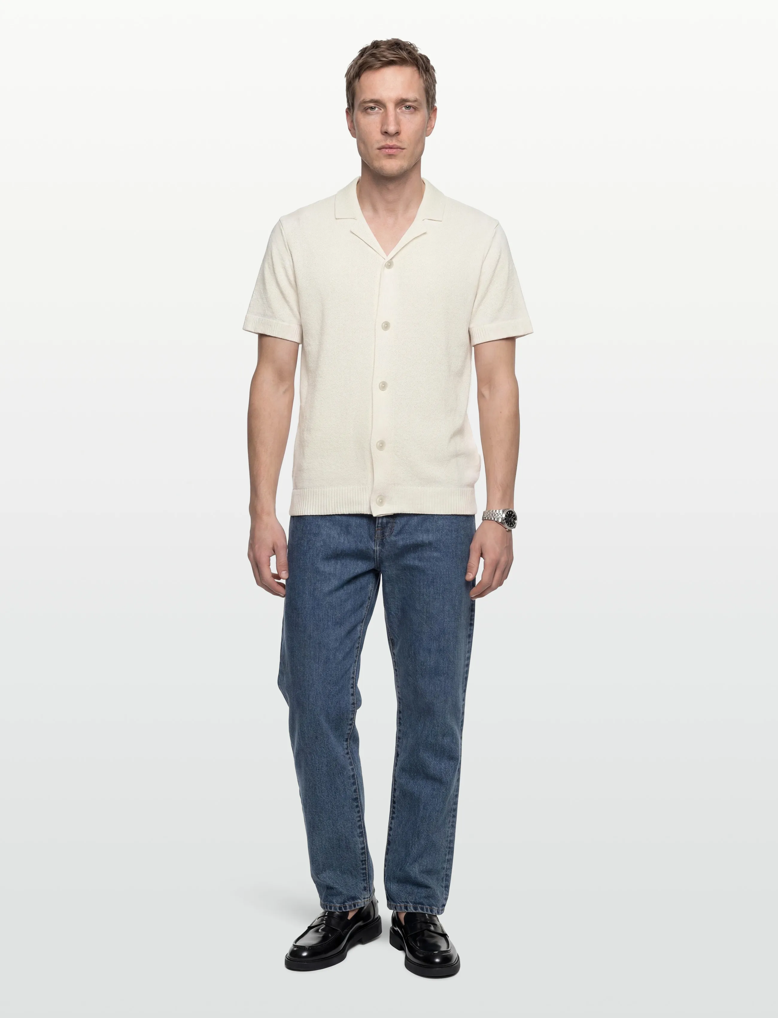 Casual Friday Cflindholm Ss Resort Knit, Mænd, Kortærmet Strikket Resortskjorte, Cream, Str: XL