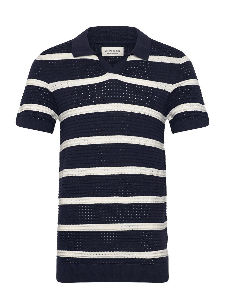 Casual Friday - CFDAHLIN SS STRIPED POLO KNIT - langärmlige strick-polohemden - navy blazer - 1