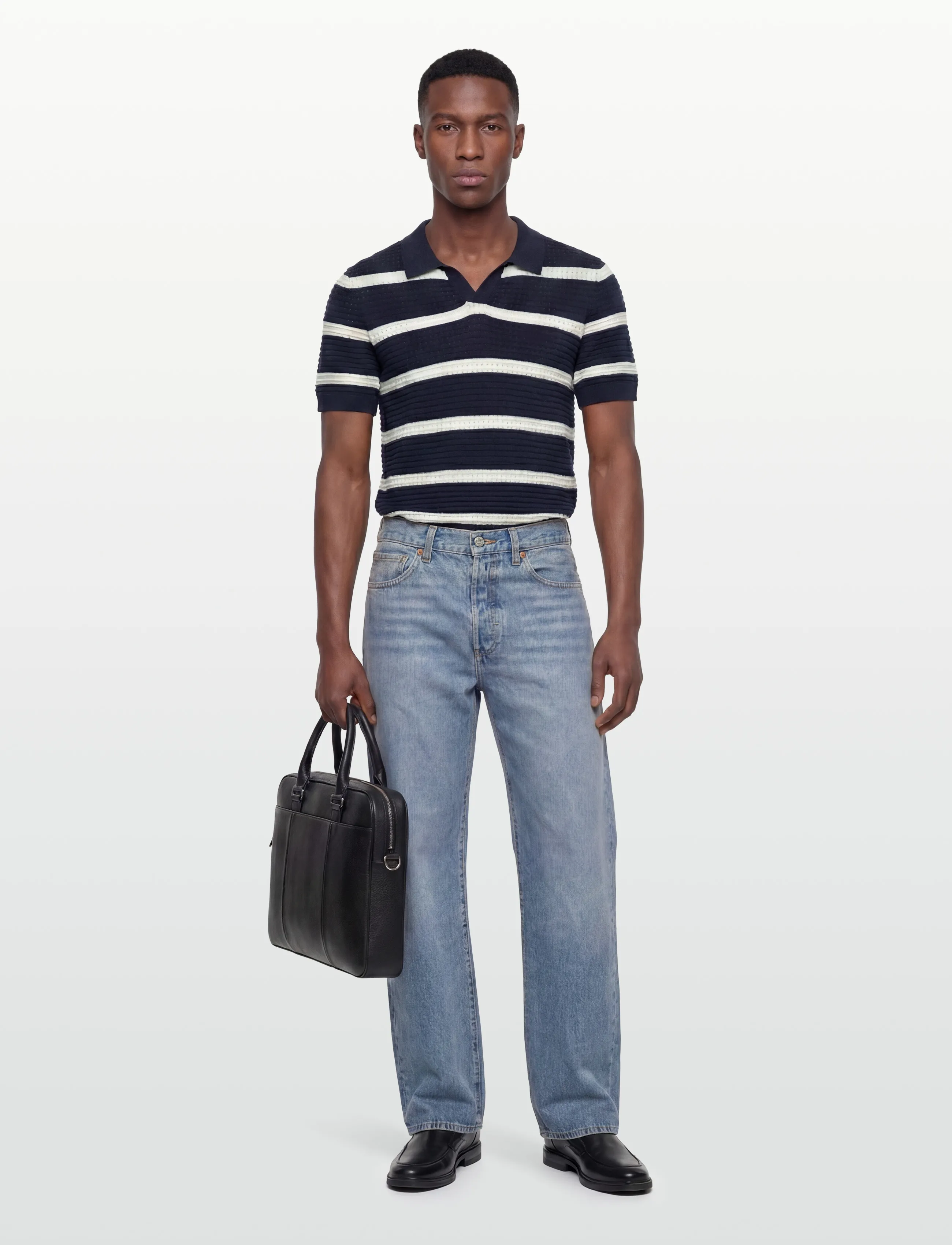 Casual Friday Cfdahlin Ss Striped Polo Knit, Mænd, Stribet Strikket Poloshirt, Navy, Str: M