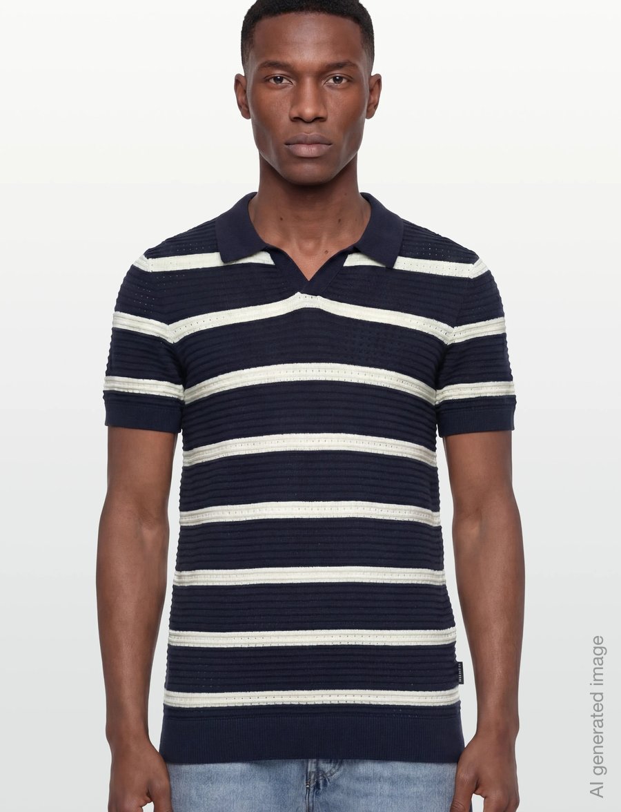 Casual Friday - CFDAHLIN SS STRIPED POLO KNIT - langärmlige strick-polohemden - navy blazer - 3
