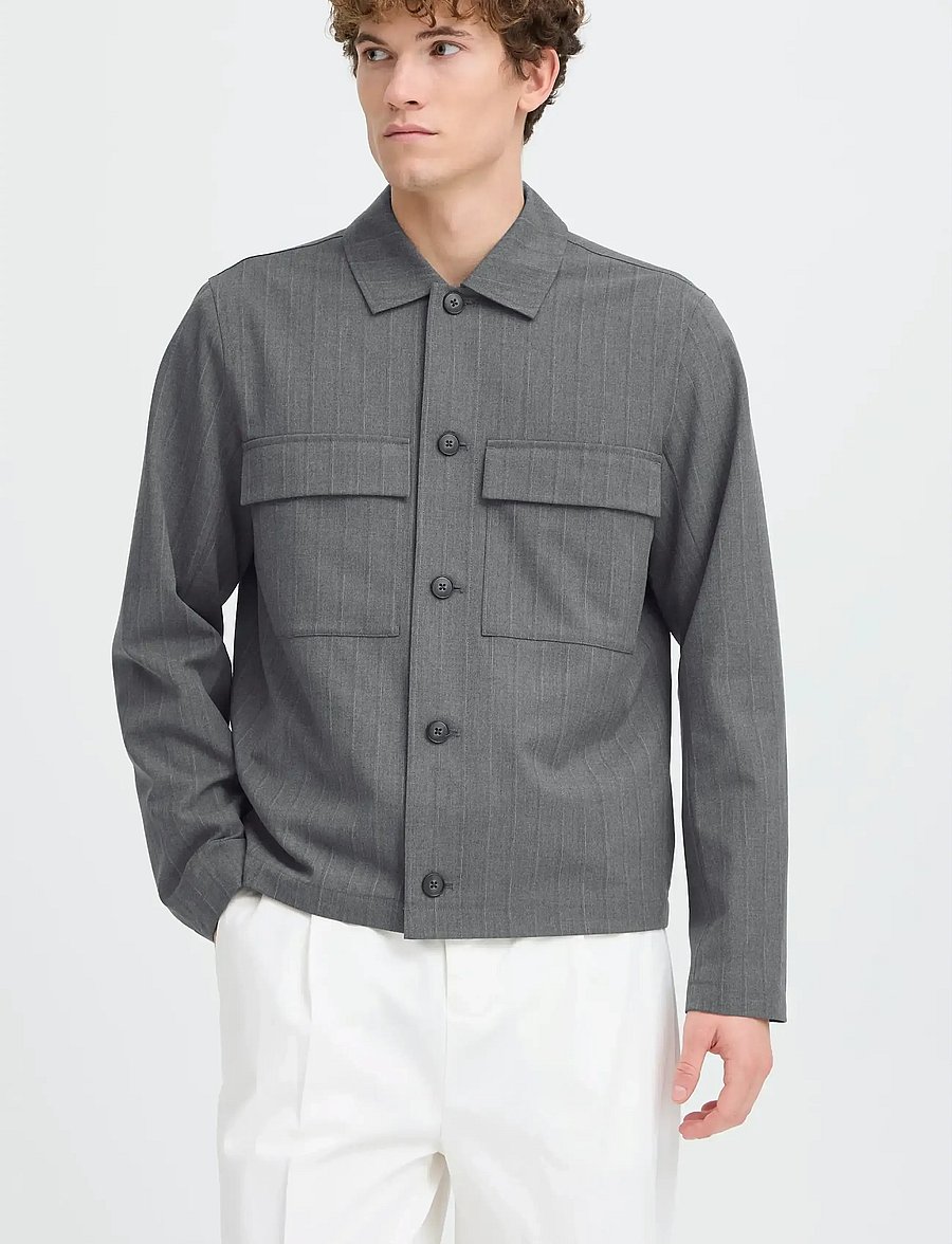 Casual Friday - CFGRAHN 0254 STRIPED SHACKET - sügisjoped - charcoal gray melange - 3