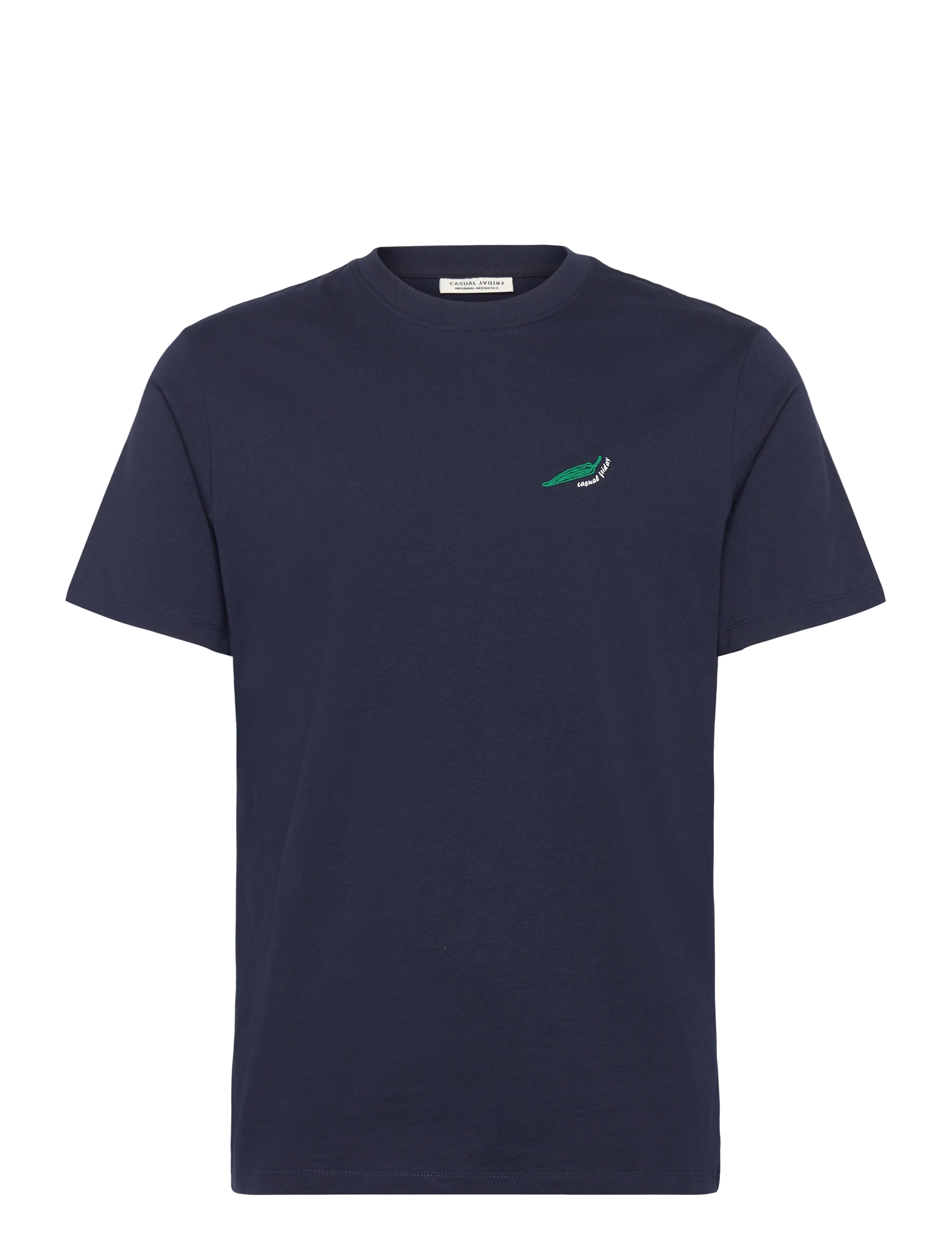 Casual Friday Cflinder 0255 Tee With Emb., Mænd, Broderet T-Shirt, Navy, Str: S