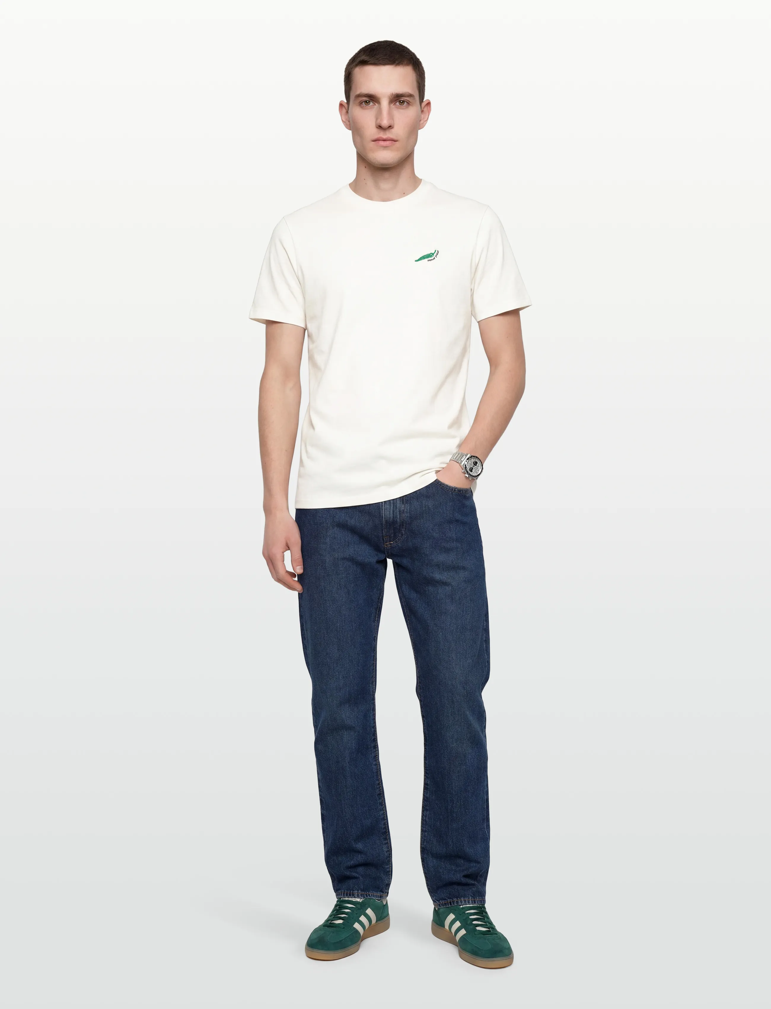 Casual Friday Cflinder 0255 Tee With Emb., Mænd, Broderet T-Shirt, Cream, Str: S