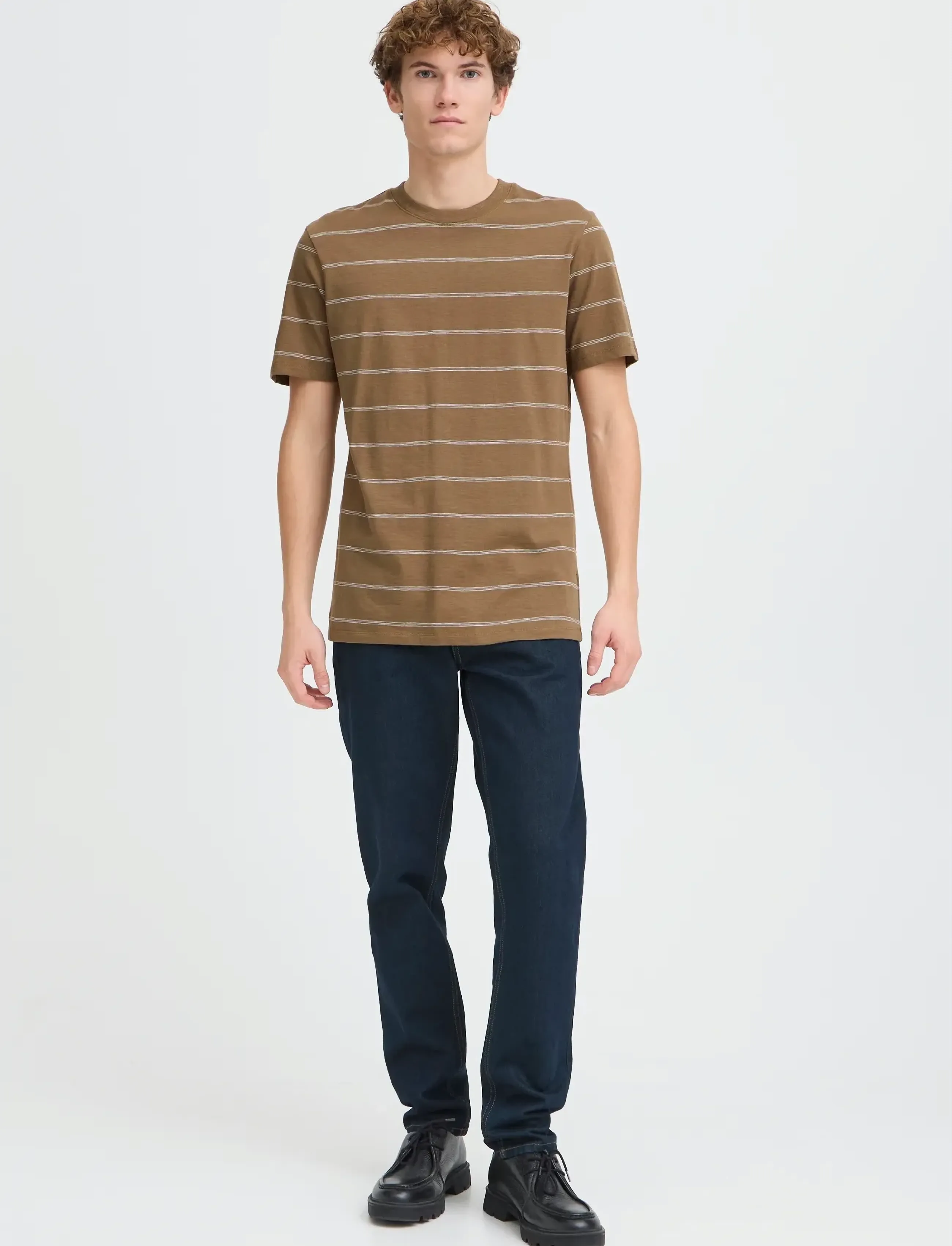 Casual Friday Cflie 0256 Striped Slub Tee, S, Khaki green, T-Shirts > Kortærmede, Herre