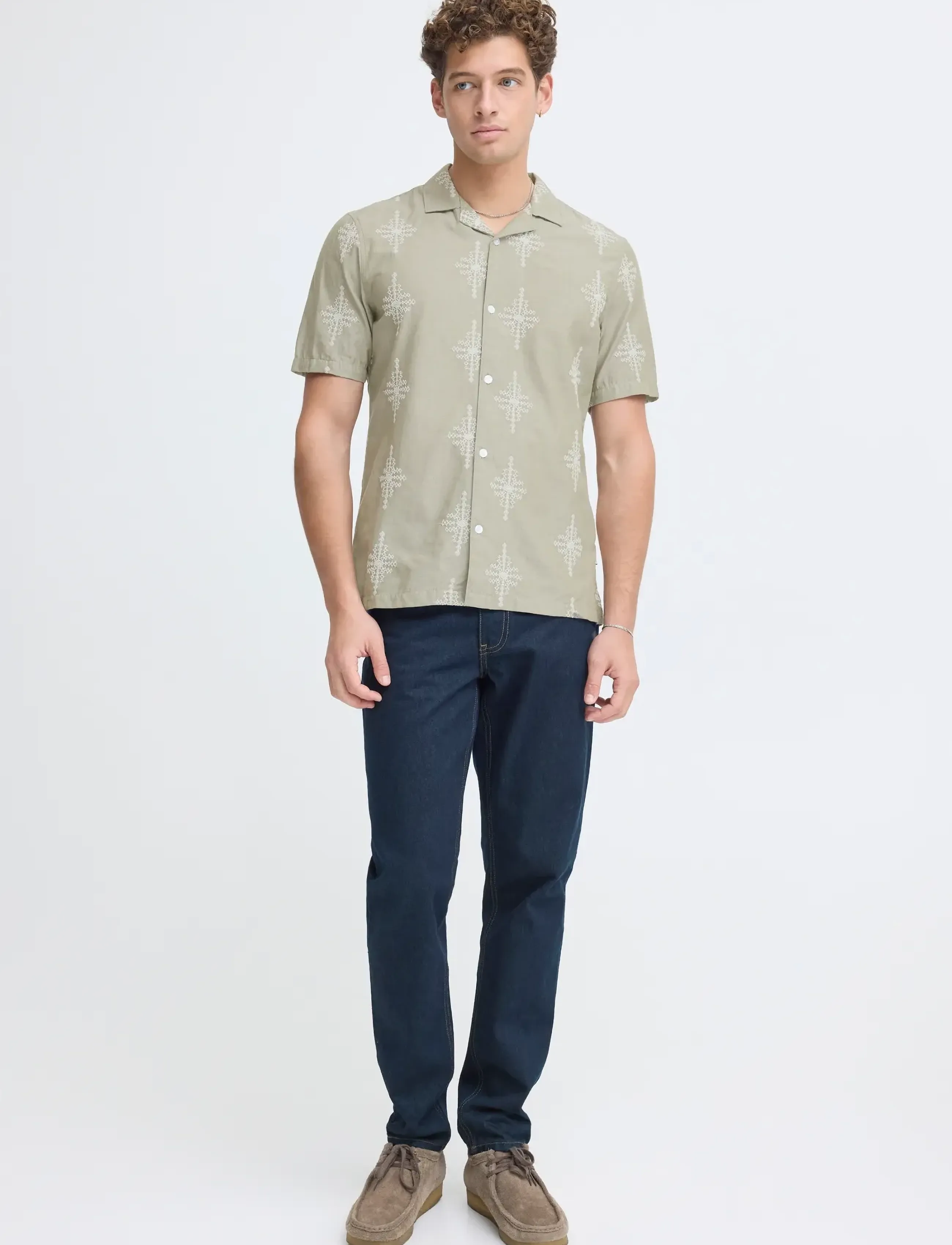 Casual Friday - CFLEOPOLD SS EMBROIDERED SHIRT - lühikeste varrukatega särgid - mermaid melange - 5