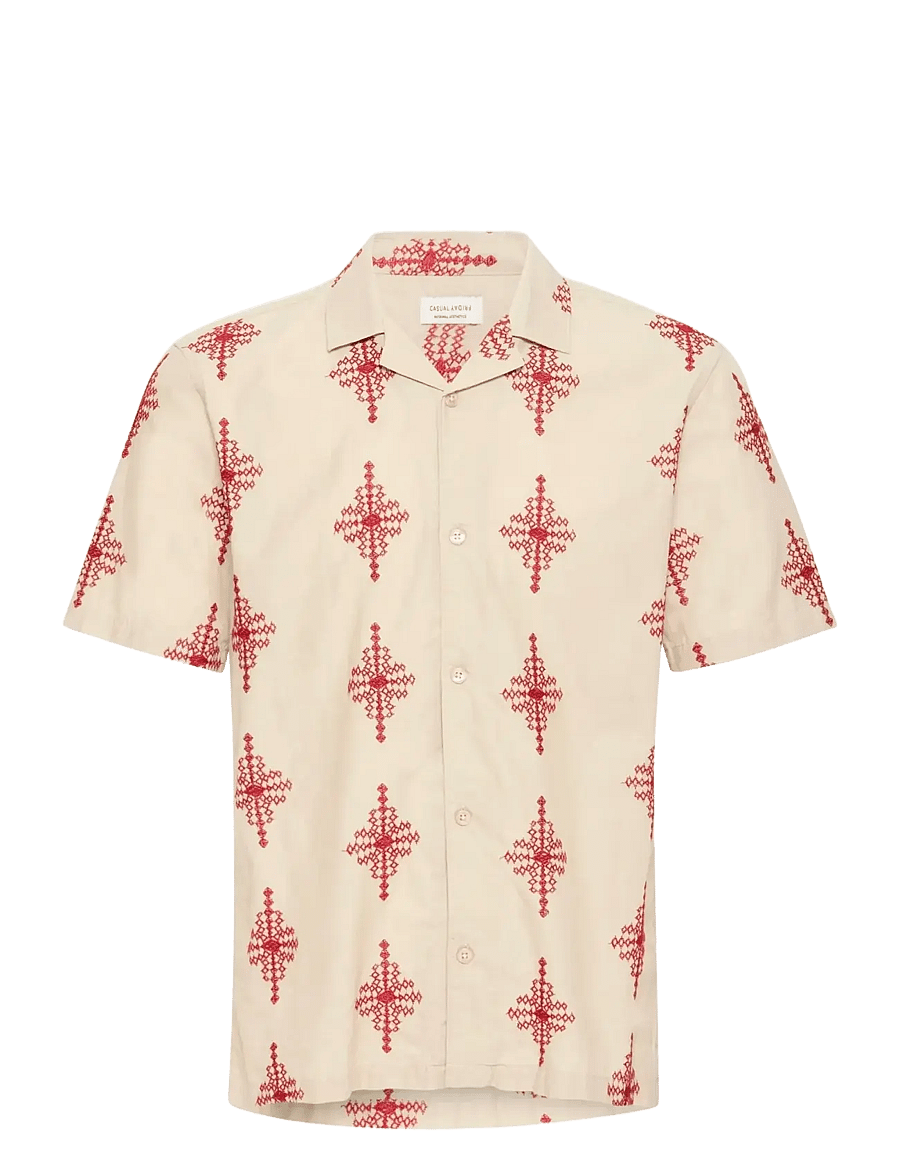 Casual Friday - CFLEOPOLD SS EMBROIDERED SHIRT - kortærmede skjorter - plaza taupe melange - 1