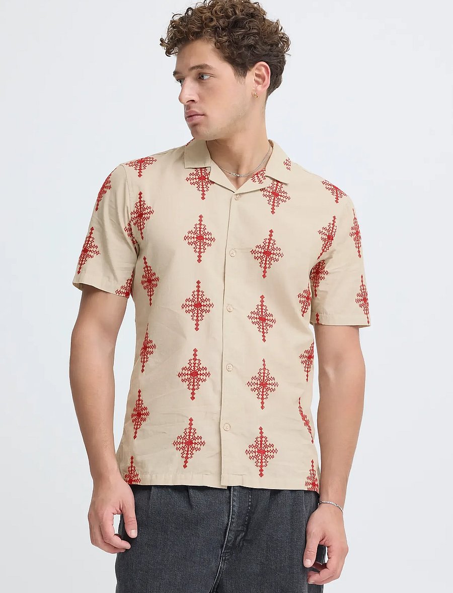 Casual Friday - CFLEOPOLD SS EMBROIDERED SHIRT - kortærmede skjorter - plaza taupe melange - 4