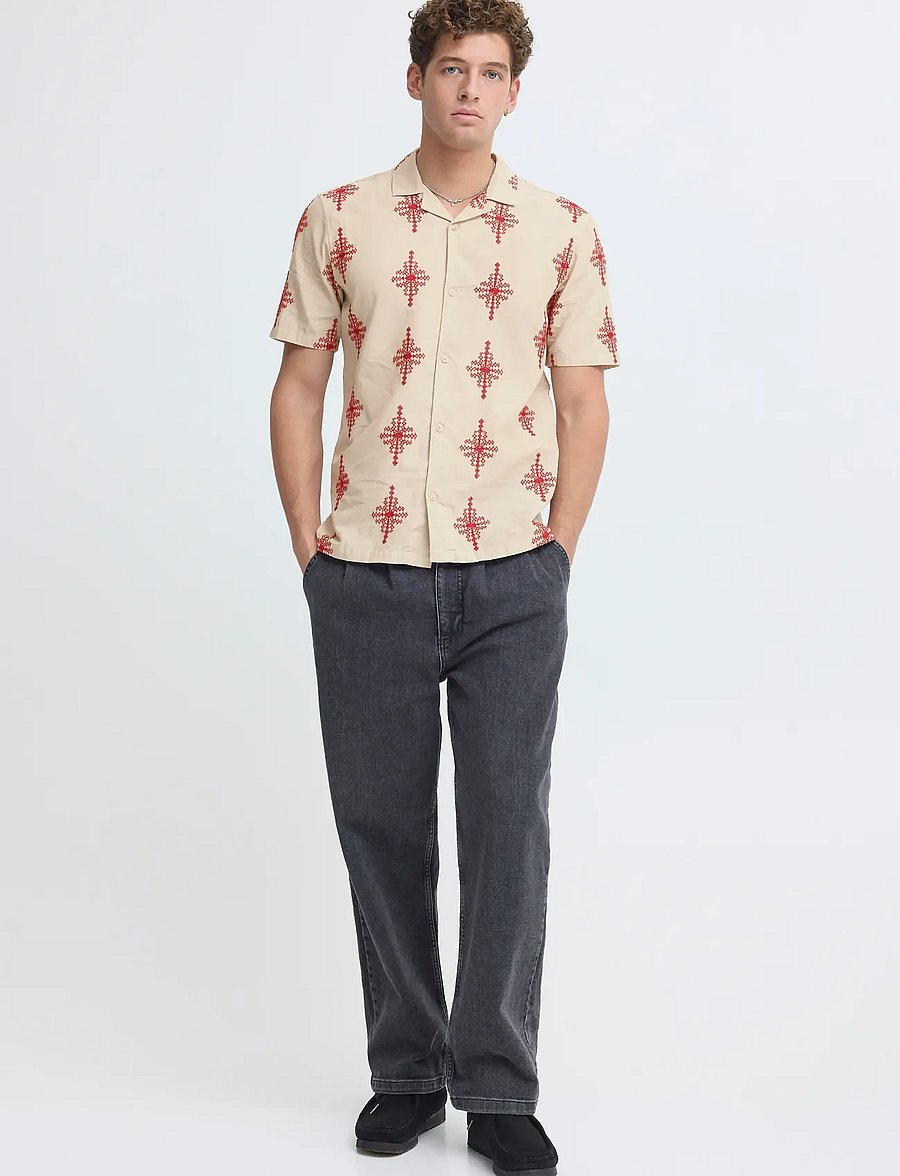 Casual Friday - CFLEOPOLD SS EMBROIDERED SHIRT - kortærmede skjorter - plaza taupe melange - 5