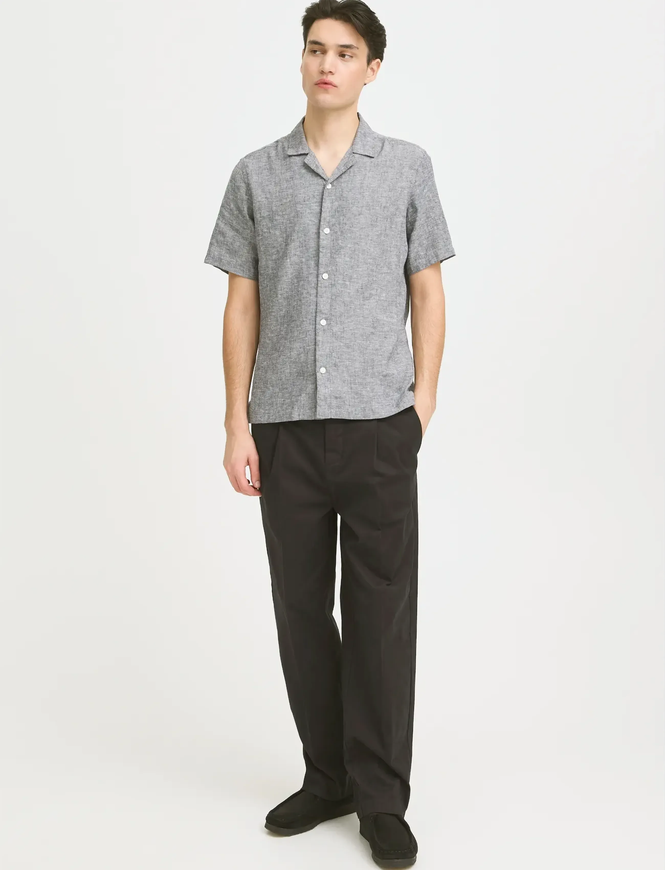 Casual Friday CFSAUBY SS RS LINEN SHIRT - Riided - DARK NAVY MELANGE / grey