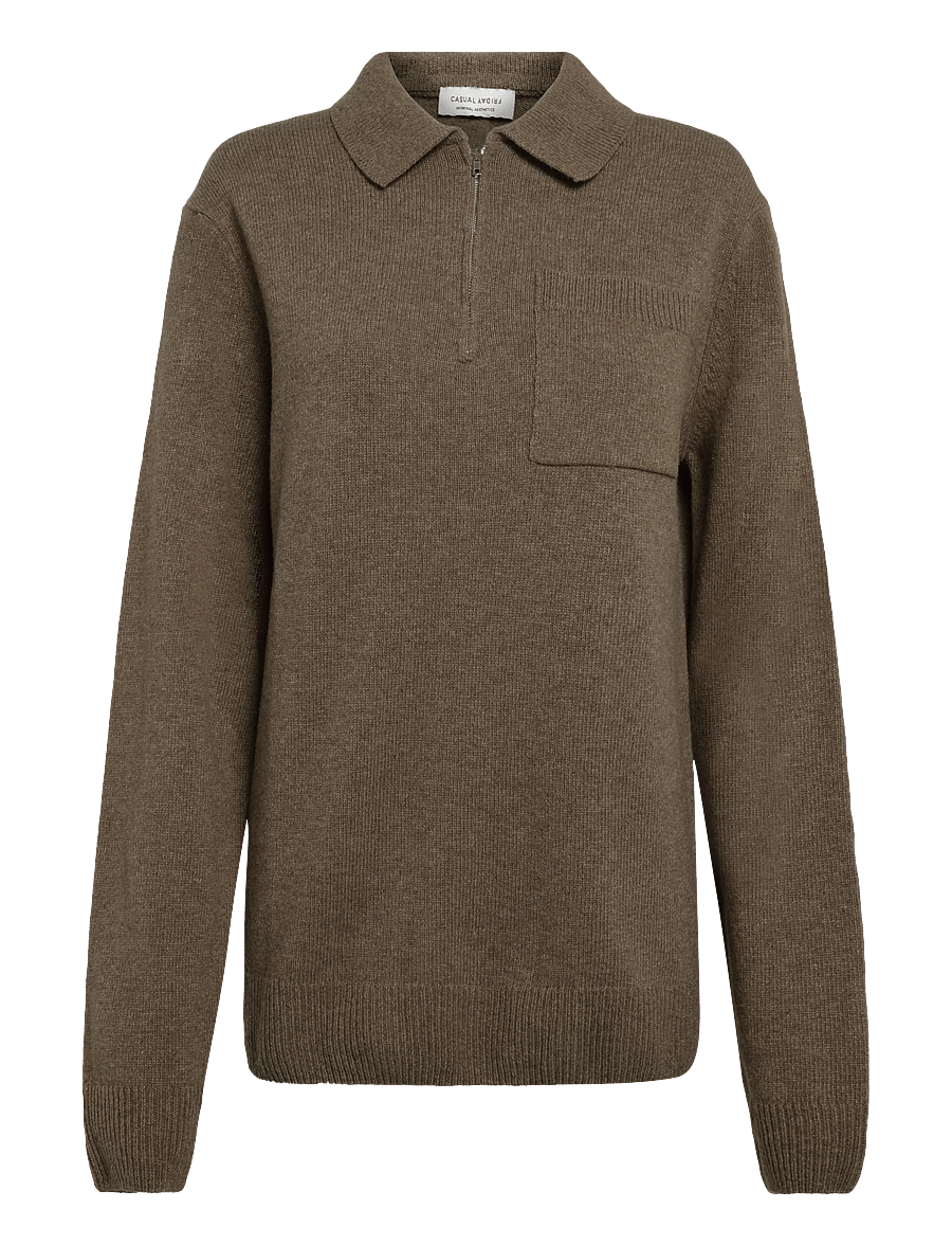 Casual Friday - CFFELIPO LAMBSWOOL POLO KNIT - långärmade stickade pikétröjor - chocolate chip melange - 0